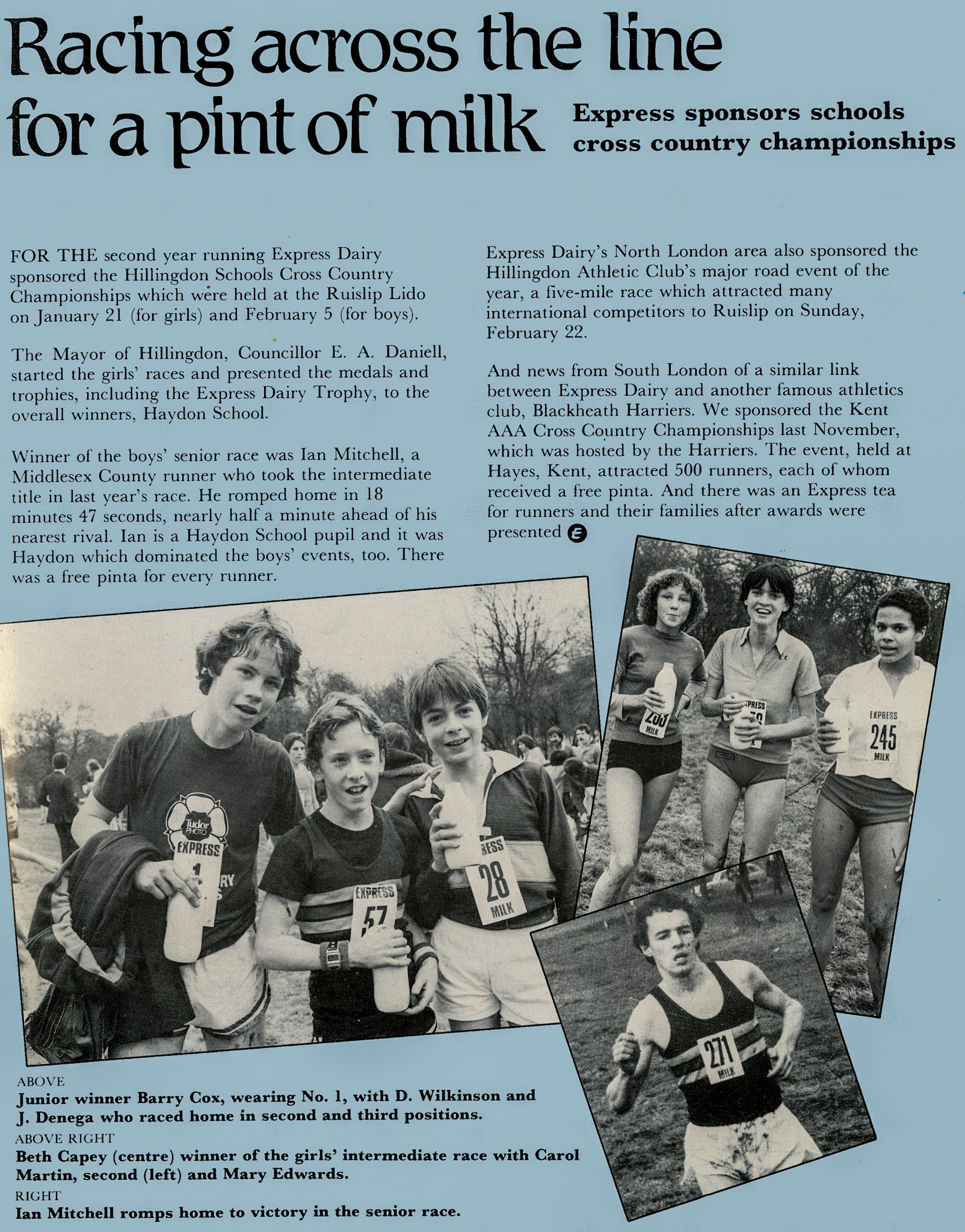 1981 Express Dairy promote the Hillingdon Schools Cross Country Championships.  (April Express News)