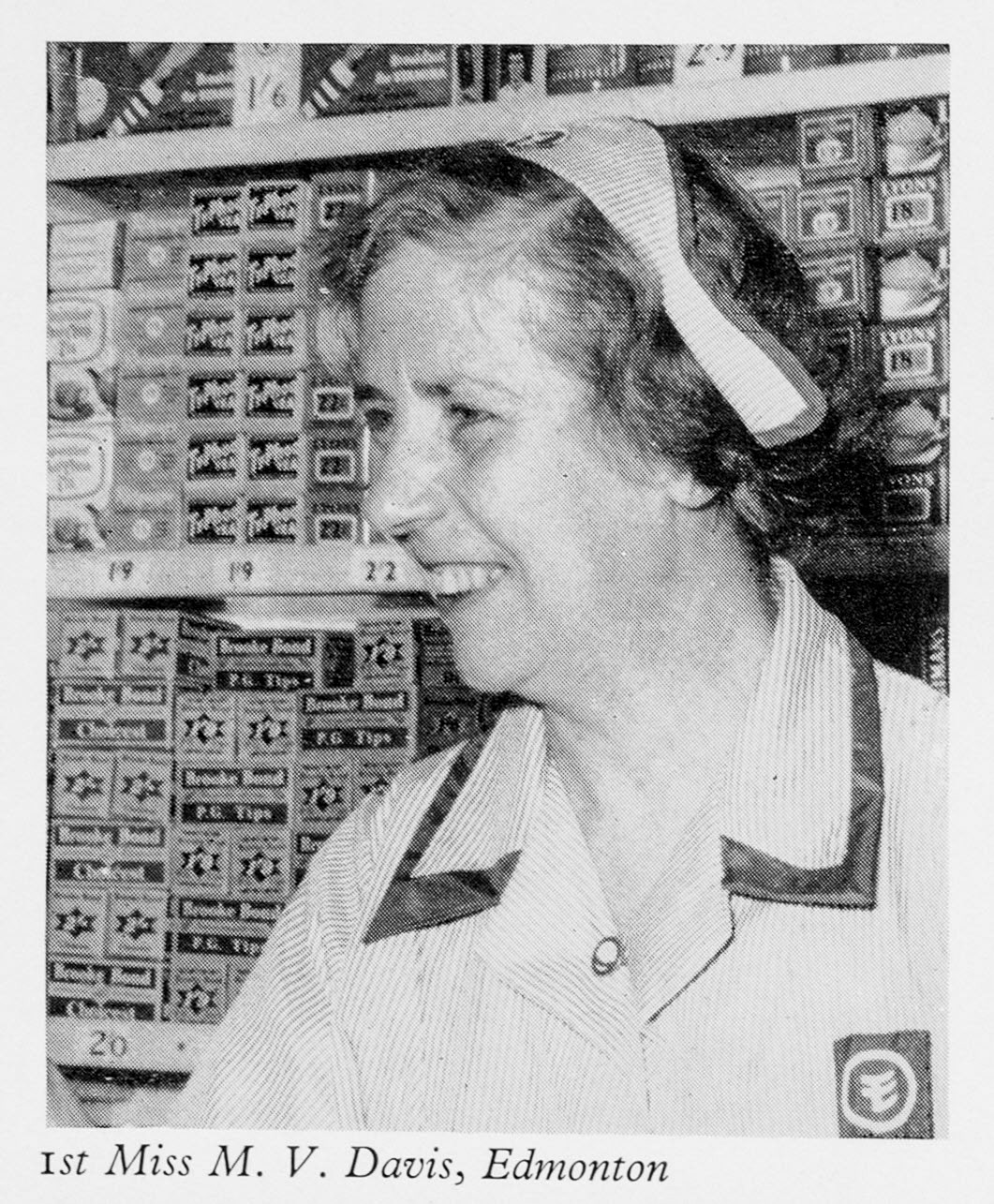 1962 London Shops 'Best Kept Shop' competition winner Miss M.V. Davis, Edmonton (Express News Autumn)