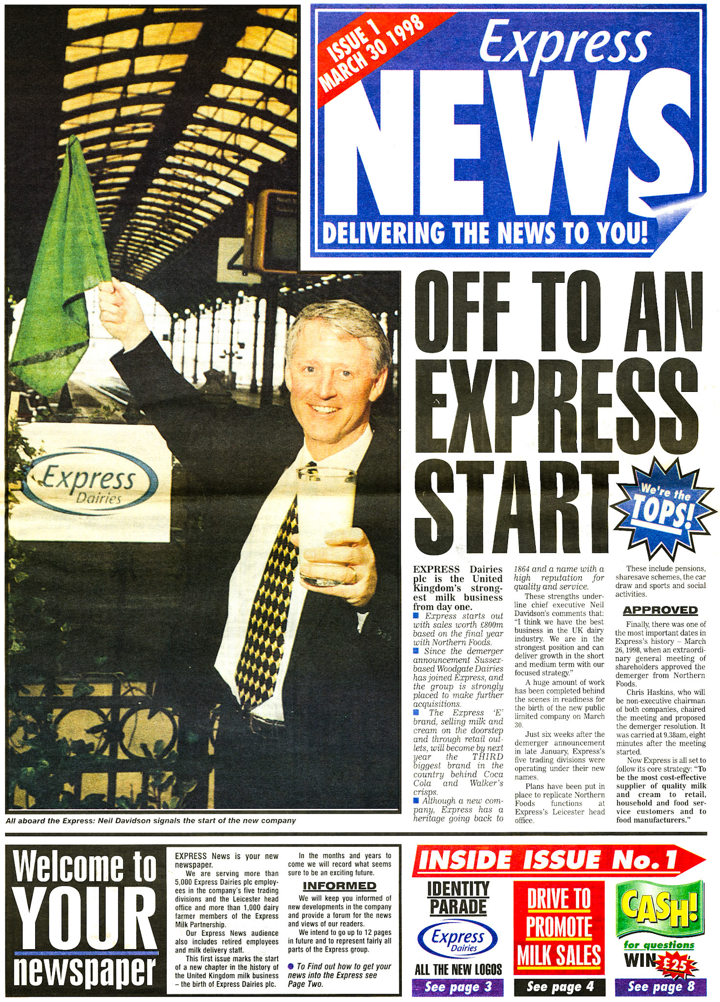 1998 March-Express News Front Cover - launch of Express Dairies company after demerger from Northern Foods