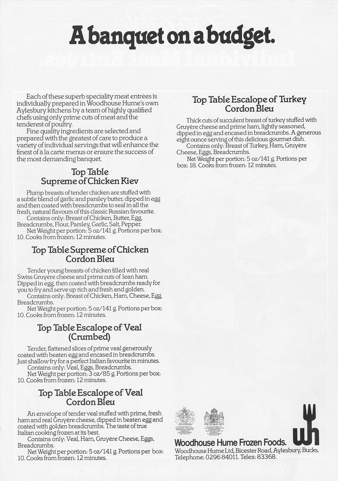 1982 Woodhouse Hume 'Multimenu' brochure, showing product range. (Courtesy John South well)