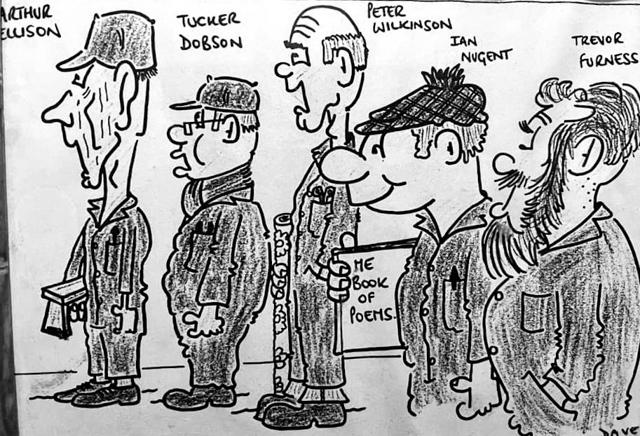 1980's? "Caricature of 'The Garage Lads' drawn by Appleby's resident cartoonist Dave Davies." (Courtesy Steven Nugent)
