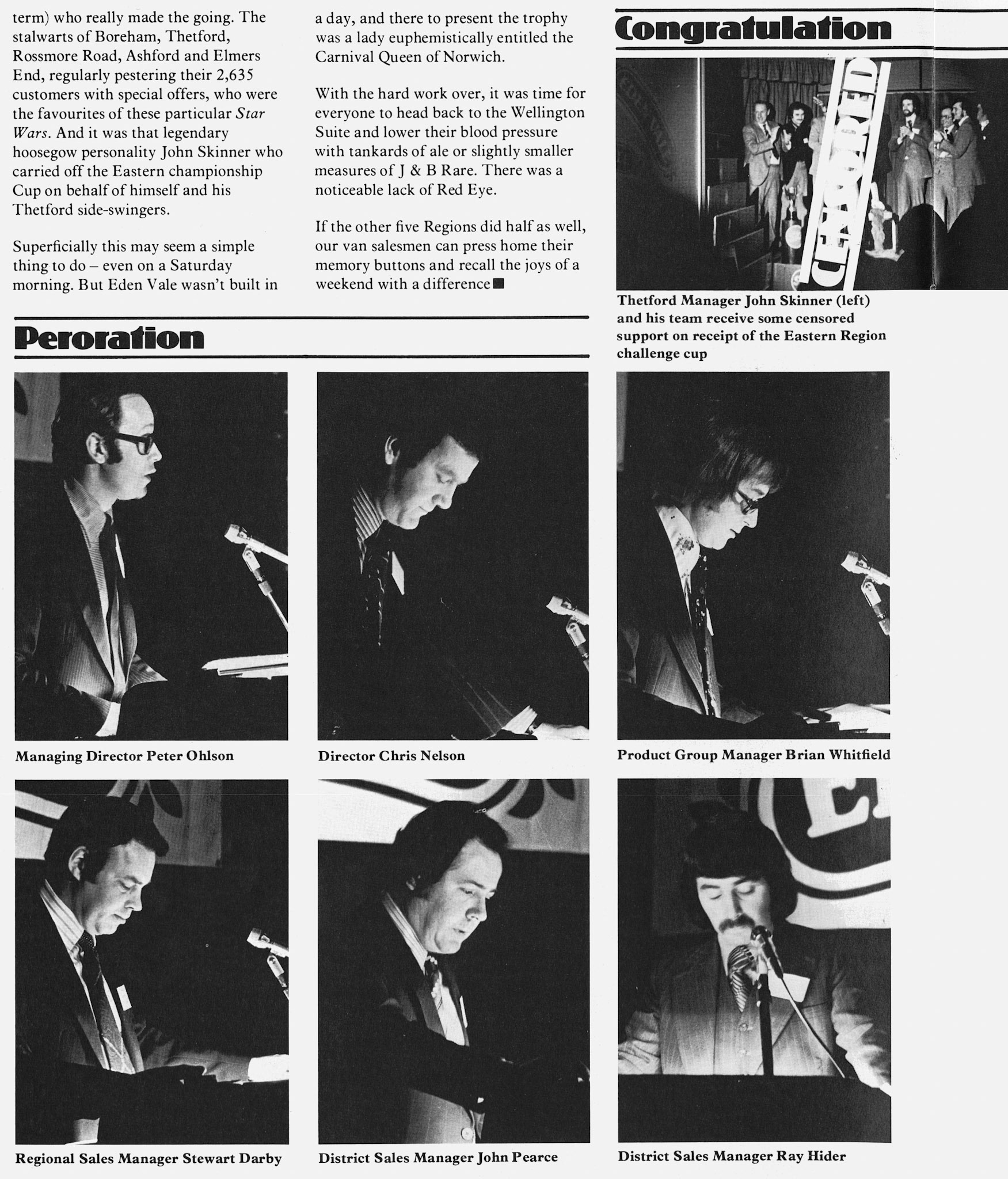 1978 Eden Vale conference at the Westmoreland Hotel, London, with John Skinner, Peter Ohlson, Chris Nelson, Brian Whitfield, Stewart Darby, John Pearce and Ray Hider.  (Express News Summer)