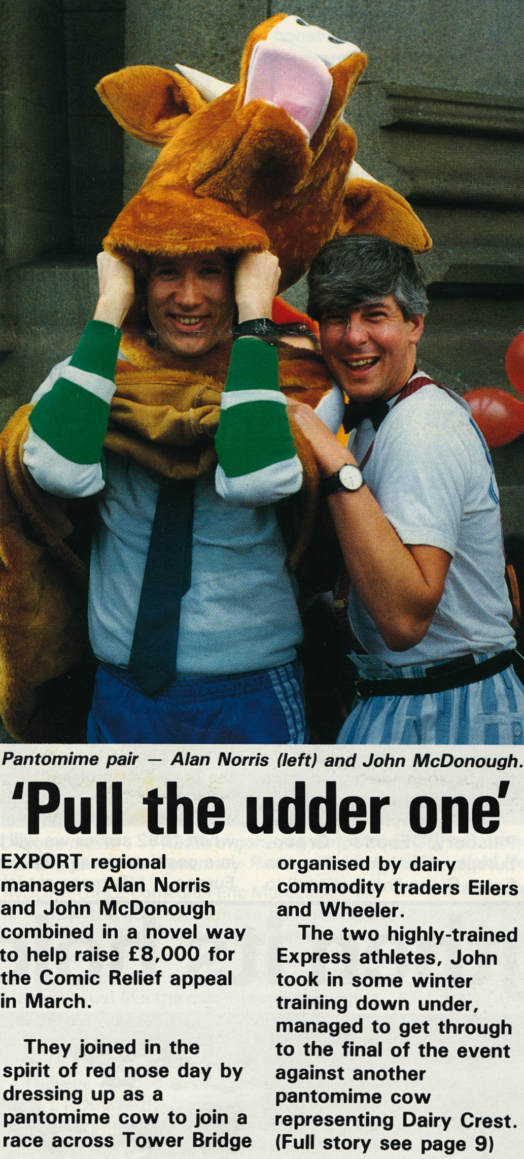 1989 Export Regional Managers Alan Norris and John McDonough raised £8000 for Comic Relief