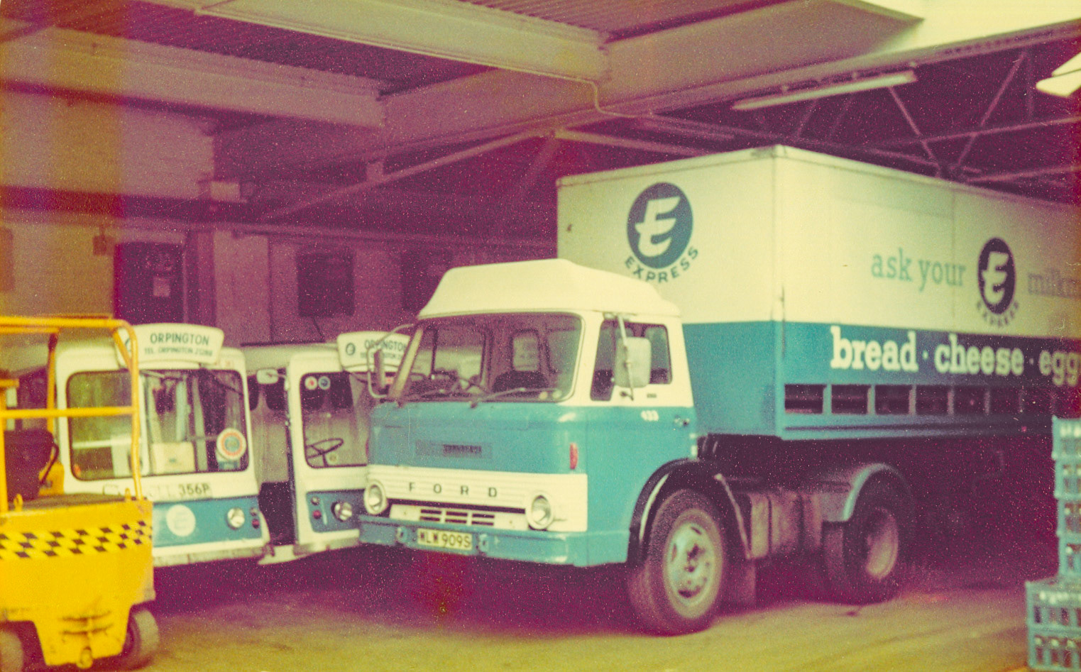 1980s Orpington Depot. Paul Batchelor and Robin Bell comment "Very tight for those milk lorries to get up that alleyway into the depot." Colin Bristow adds "Yes, we literally scraped the wall often to get around that bend." Chris Austen remembers "In 1964, as an Assistant Area Manager, my office was at the Orpington depot". (Picture by Reg Ball, on loan from Colin Bristow)