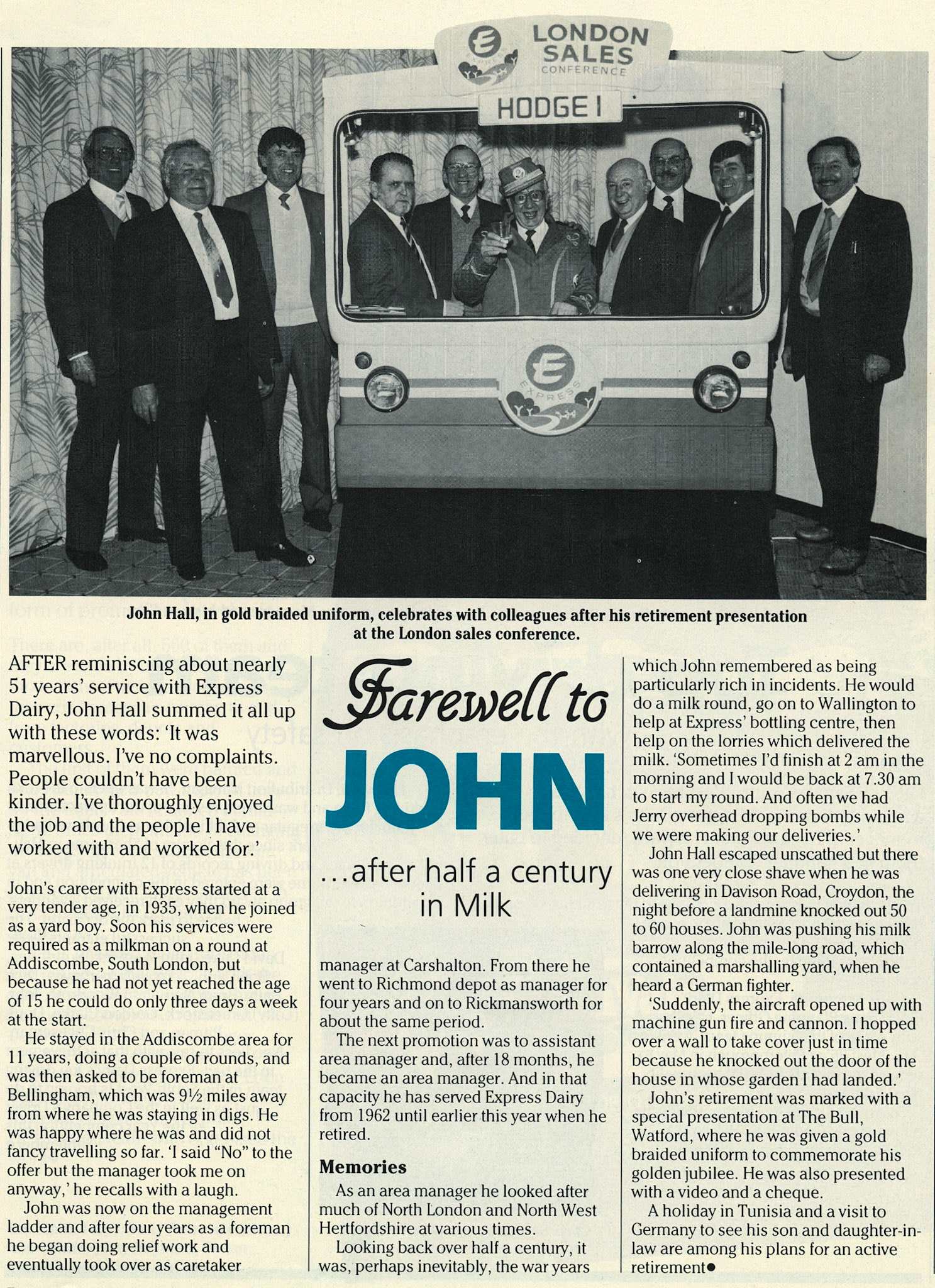 1986 John Hall retires as Area Manager after 51 years