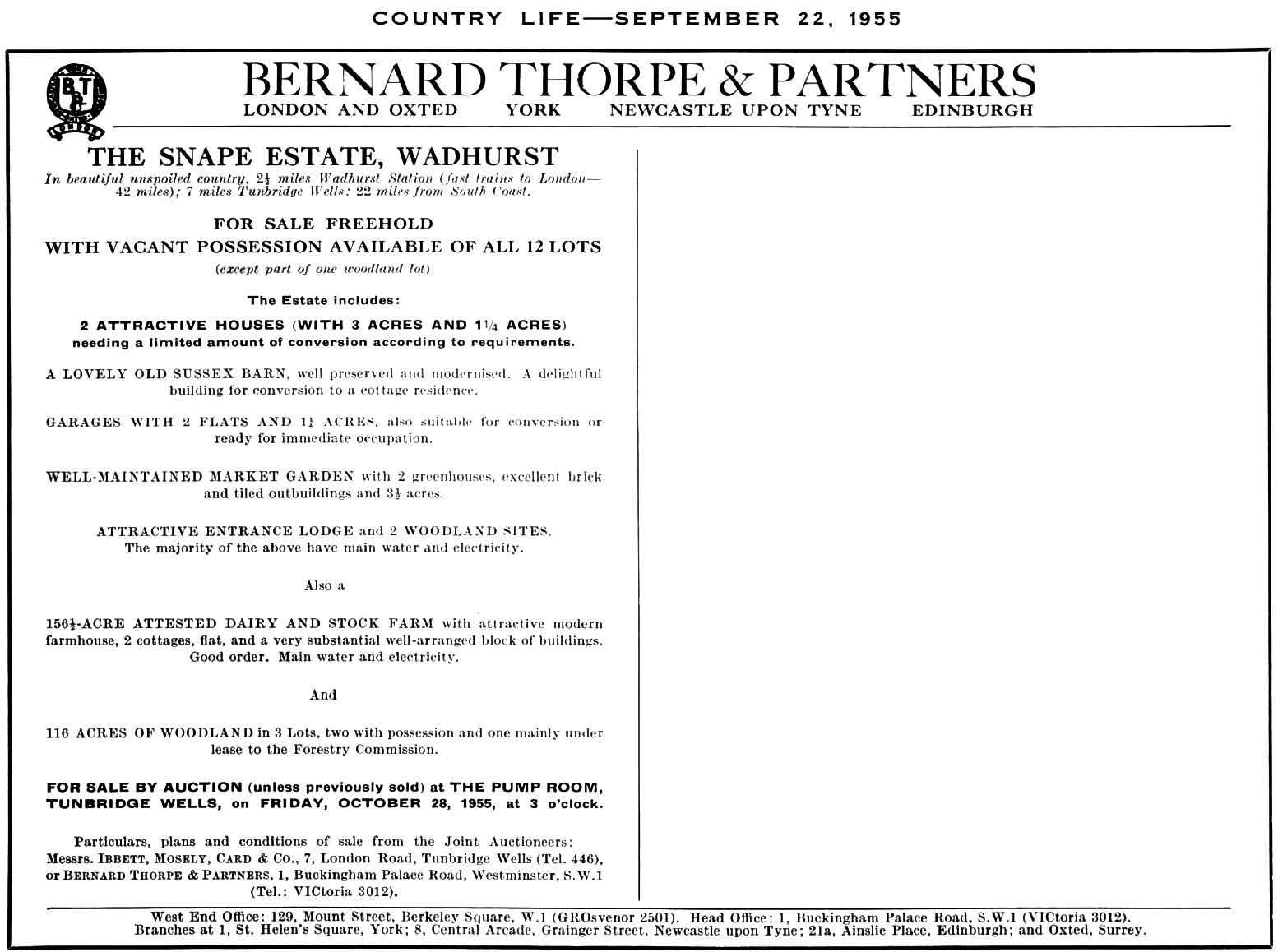 1955 Snape Estate for sale. Country Life. (Courtesy of THE BRITISH LIBRARY BOARD)