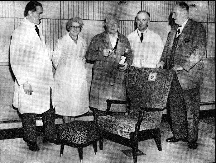 1962 Fred Northgraves retires from Appleby after 30 years, with Keith Airey, Doris Allan, Jack Steadman and Frank Betts. Sue Anderson comments "I went to school with Judith, Mr Airey's daughter, I knew Anne, Mr Steadmans daughter and Mr Betts, always playing Santa at the annual Dairy Kids Christmas party - happy memories ❤️". Enid Fisher adds "I know Anne, Mr Steadmans daughter; I was her bridesmaid when she got married to Keith xx" (Express News Spring)