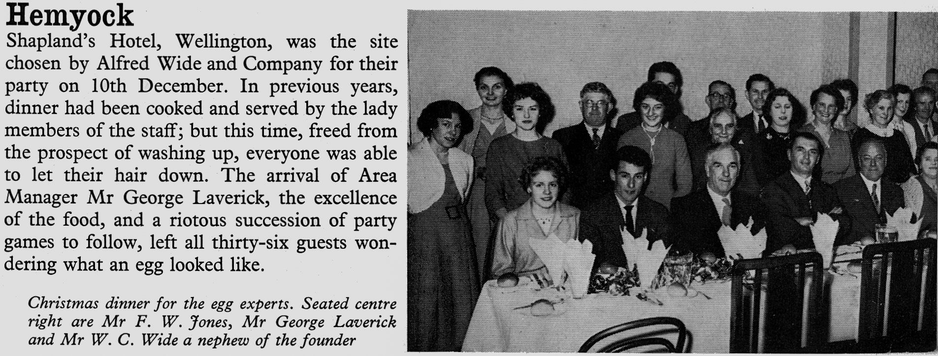 1960 Hemyock Dinner at the Shapland's Hotel, Wellington. (Express News Spring)