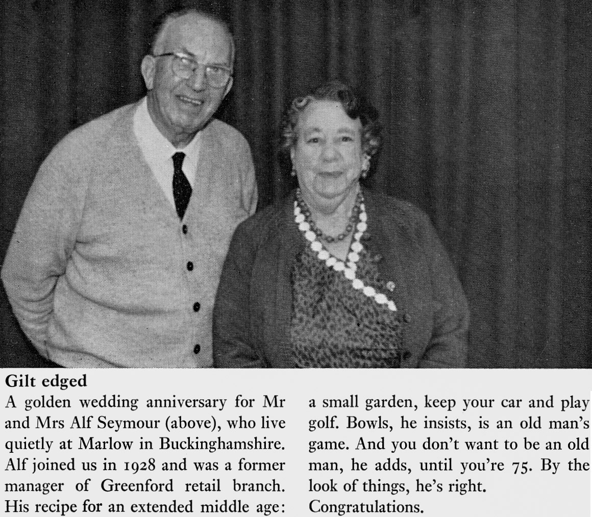 1969 Alf Seymour and his wife celebrate their Golden Wedding, Alf was former manager of Greenford Depot. (Express News Autumn)