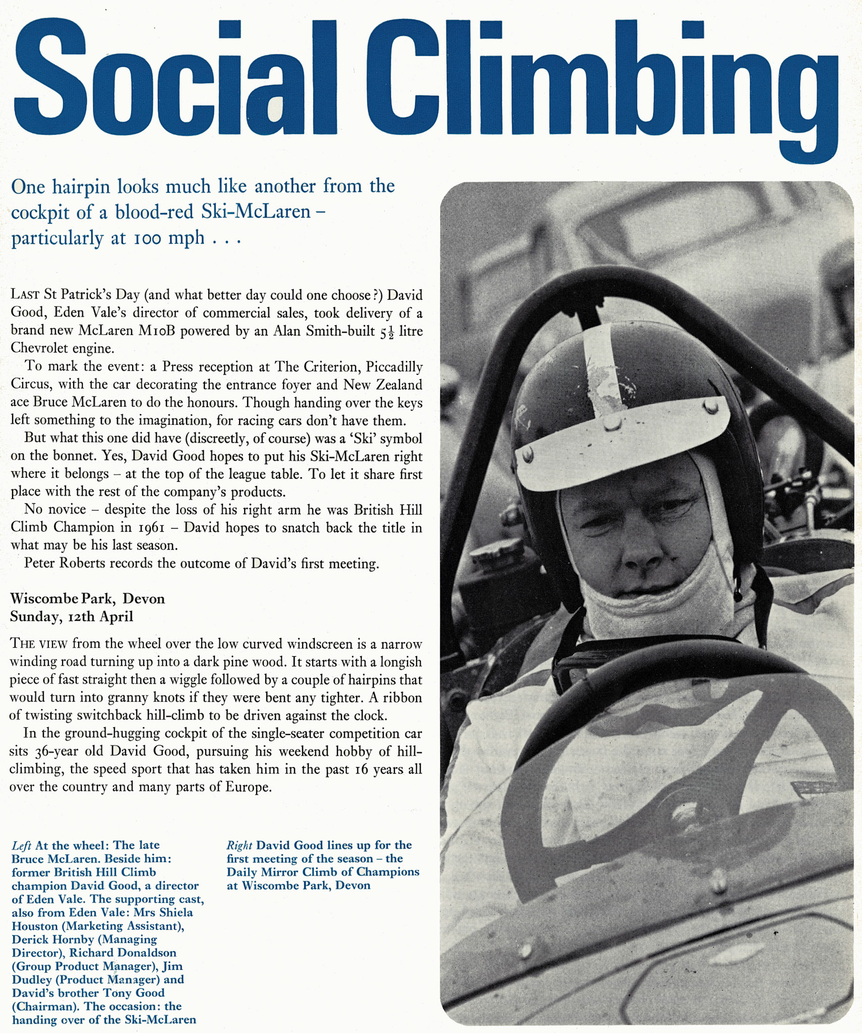 1970 David Good (Tony Good's brother), Eden Vale Commercial Sales Director with his Ski McLaren race car (Courtesy Doreen Williams)