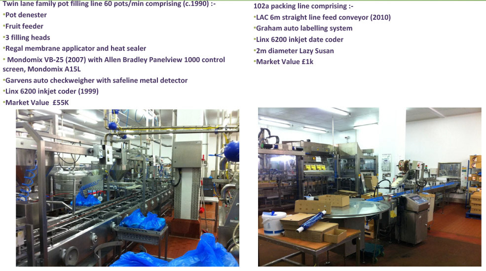 2012 Minsterley: Desserts Filling Equipment-Regal RP102 177mm filling line and packing area.  (Greencore Asset Sale on purchase by Muller, Courtesy Paul Bloor)