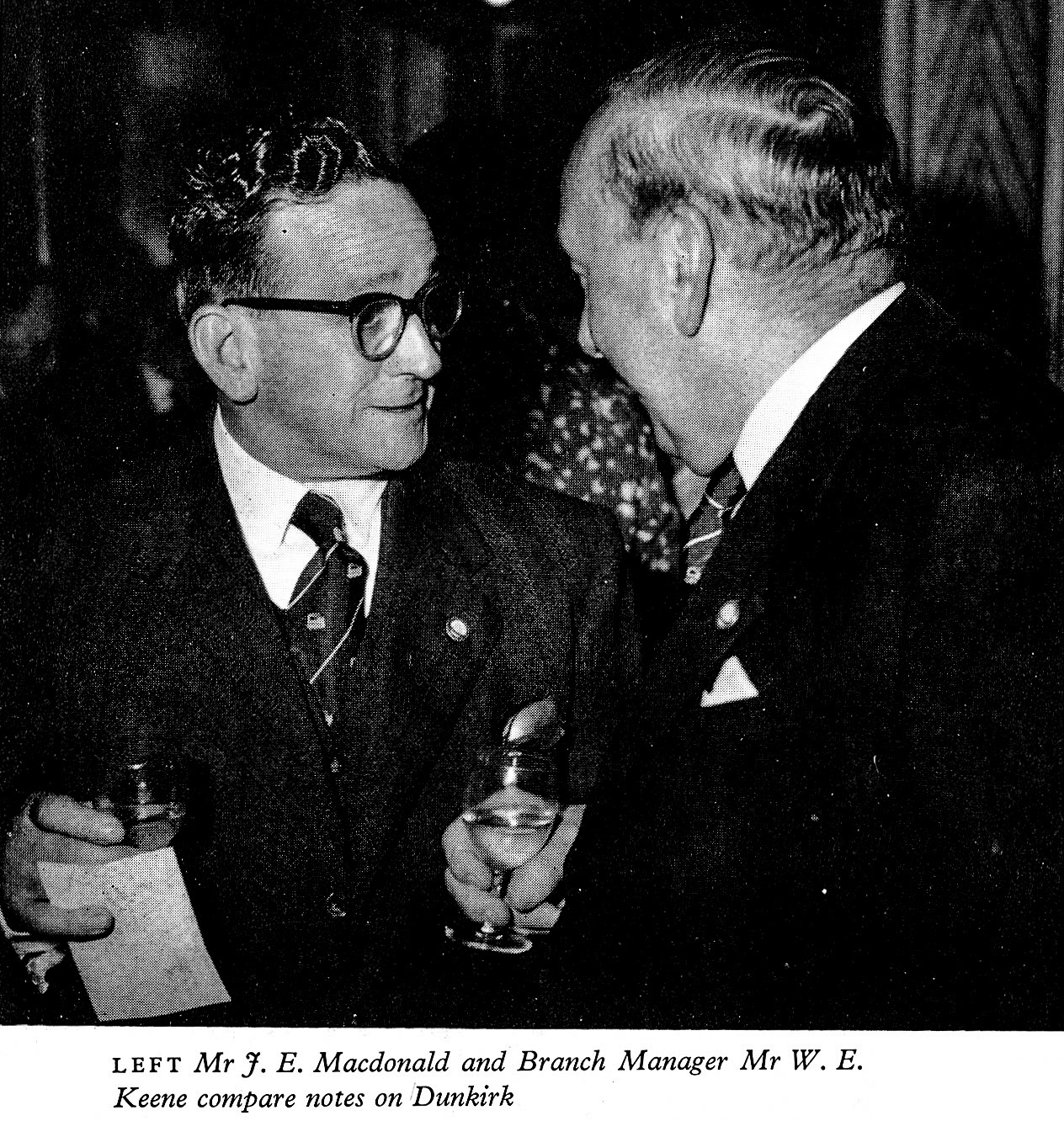 1961 Long Service Dinner at The Connaught Rooms, WC2-Mr J.E. Macdonald (Mill Hill) and Mr W.E. Keene (Mill Hill Branch Manager). (LSA Annual Review)