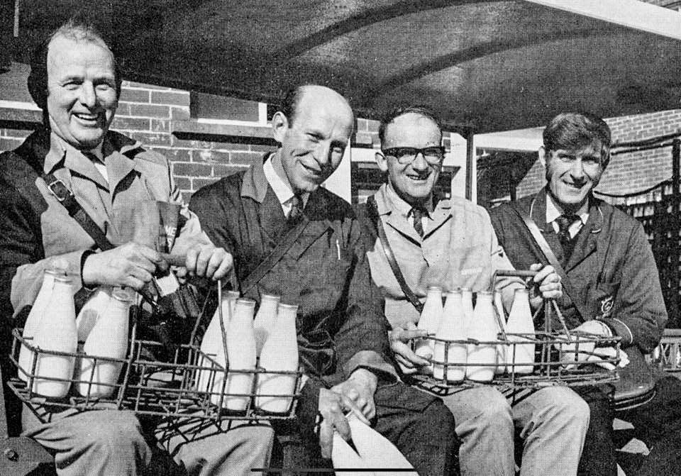 1985 Exeter Retail, L-R Jim Reid, Eric Pring? (suggested by Trevor Vincent), Eric Mortimer, Bill Ware. Jimmy Reid comments "I remember Billy Ware and John Horne bringing my dad home on Christmas Eve after he had been out collecting. My Dad was somewhat worse for wear from too much “Christmas spirit” and Bill said to my Mum: 'Does this belong to you?'😂 She wasn’t impressed…….😵‍💫" (Courtesy Jimmy Reid)