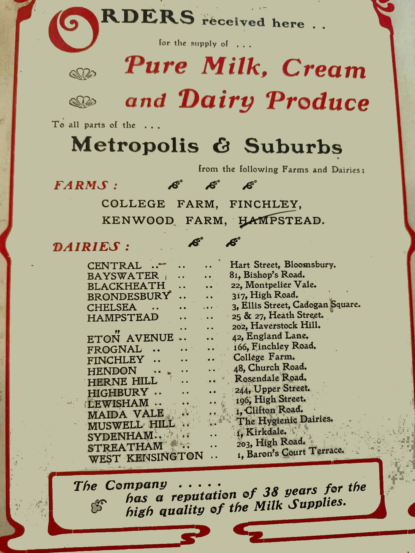 1902 Advert and list of depots (Courtesy Gerald Croxford)