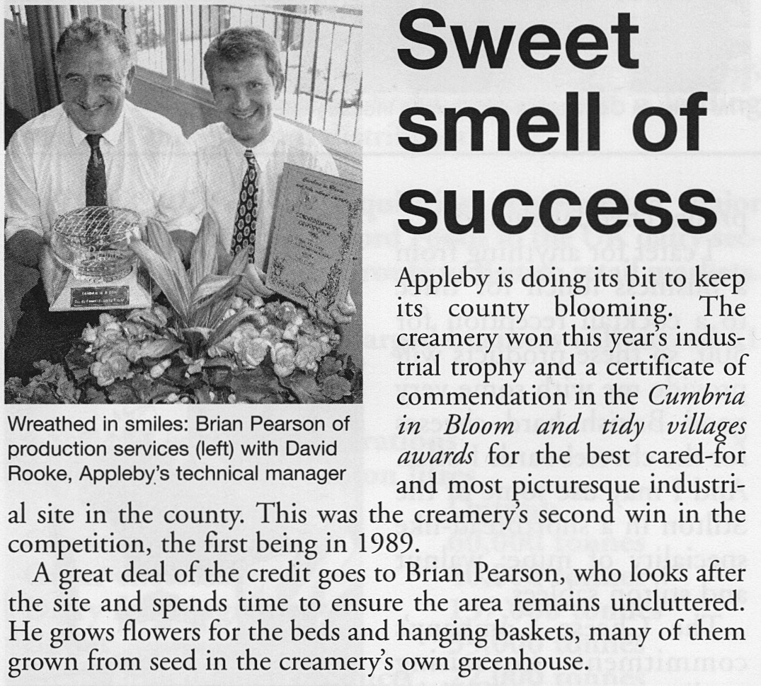 1995 October Brian Pearson helps win Appleby Creamery the Cumbria in Bloom award-The Cheese Company News (Courtesy Alan Mandle)