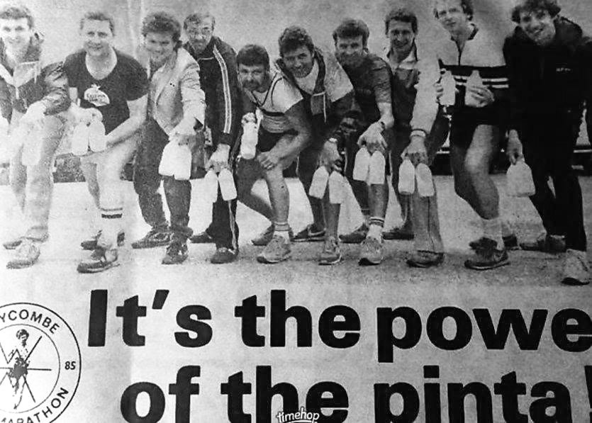 1985 "Some of the staff at the High Wycombe depot doing the Wycombe half marathon" (Courtesy Express Dairy Memories)