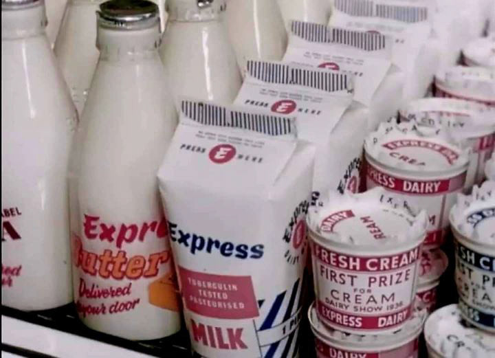1950's Express milk and cream in enamelled bottles and cartons. (Courtesy ED Memories FB Group)