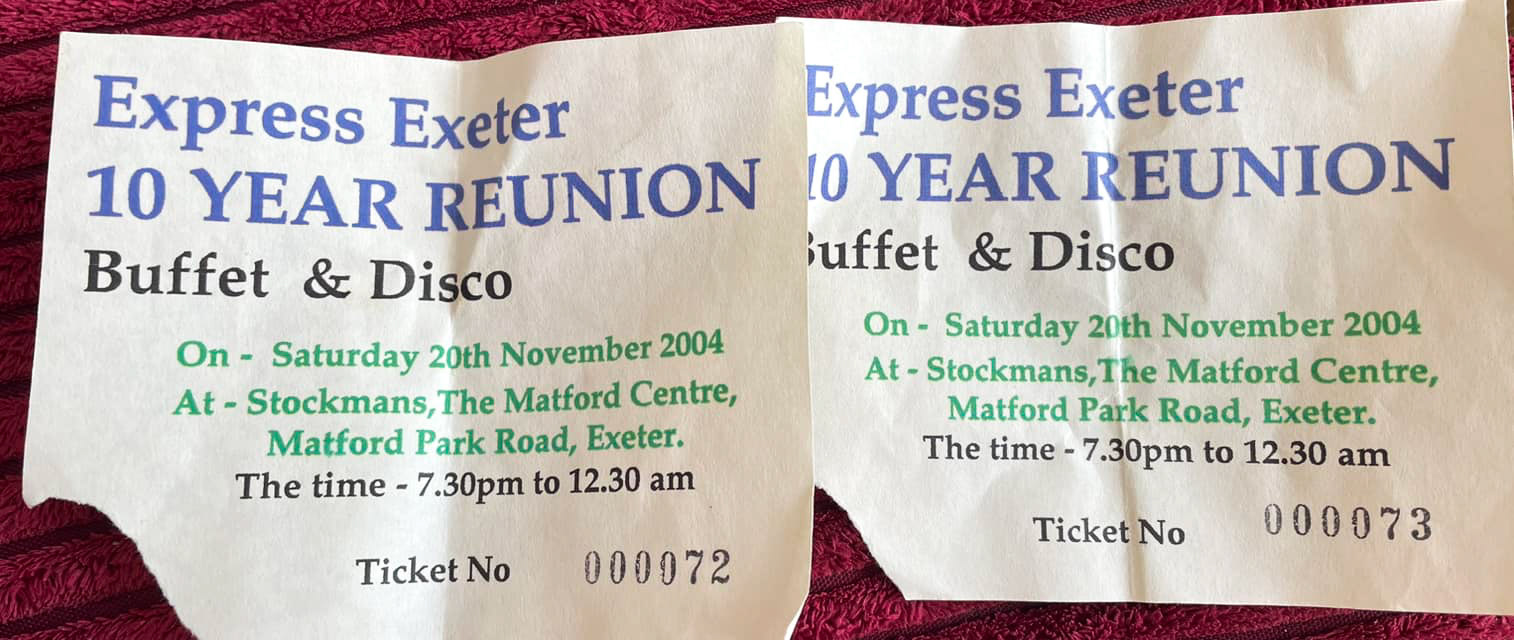2004, Ten-year reunion invitations following the closure in 1994. (Courtesy Exeter Teresa and Jimmy Heal)