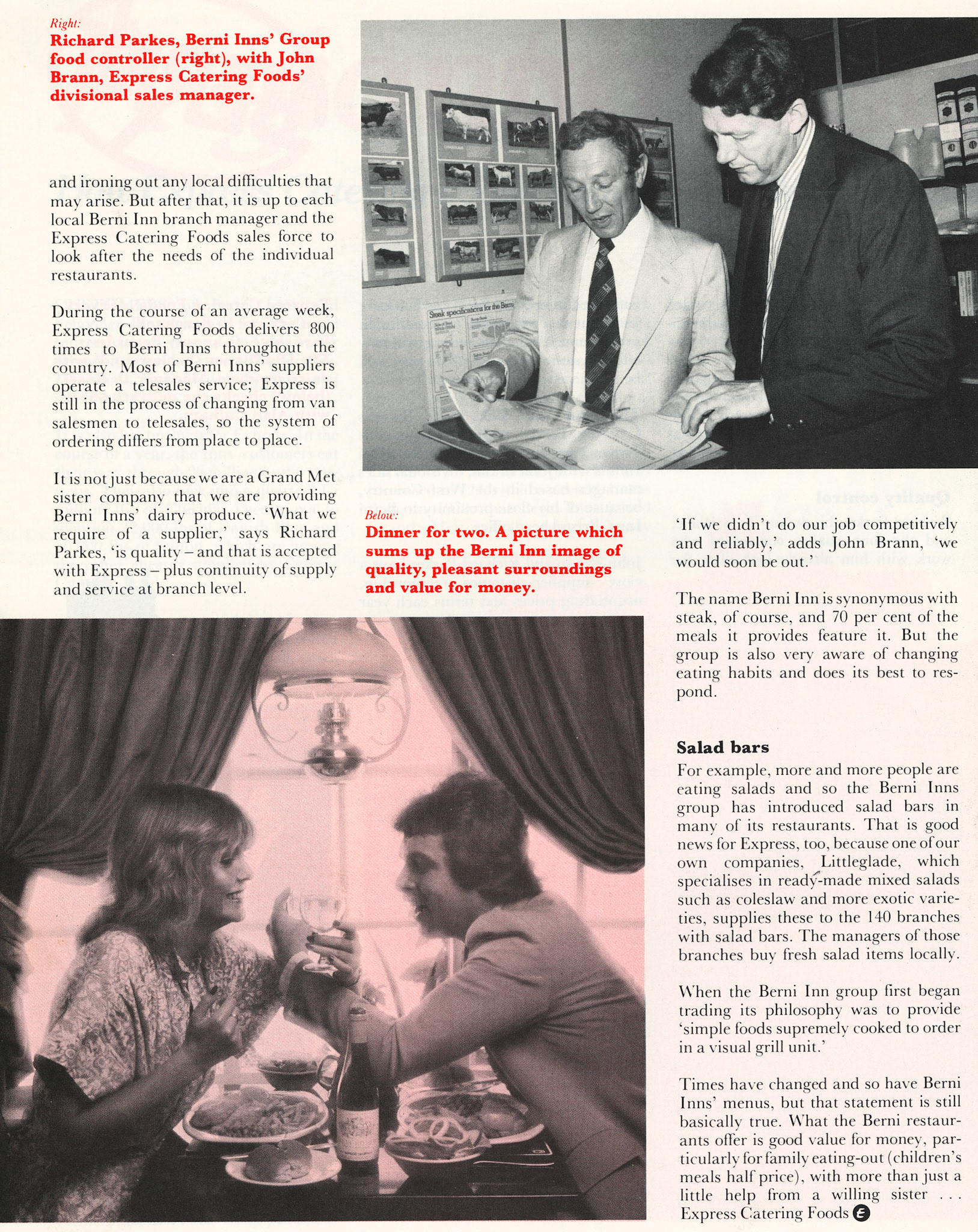 1981 Express Catering Foods serves Berni Inns