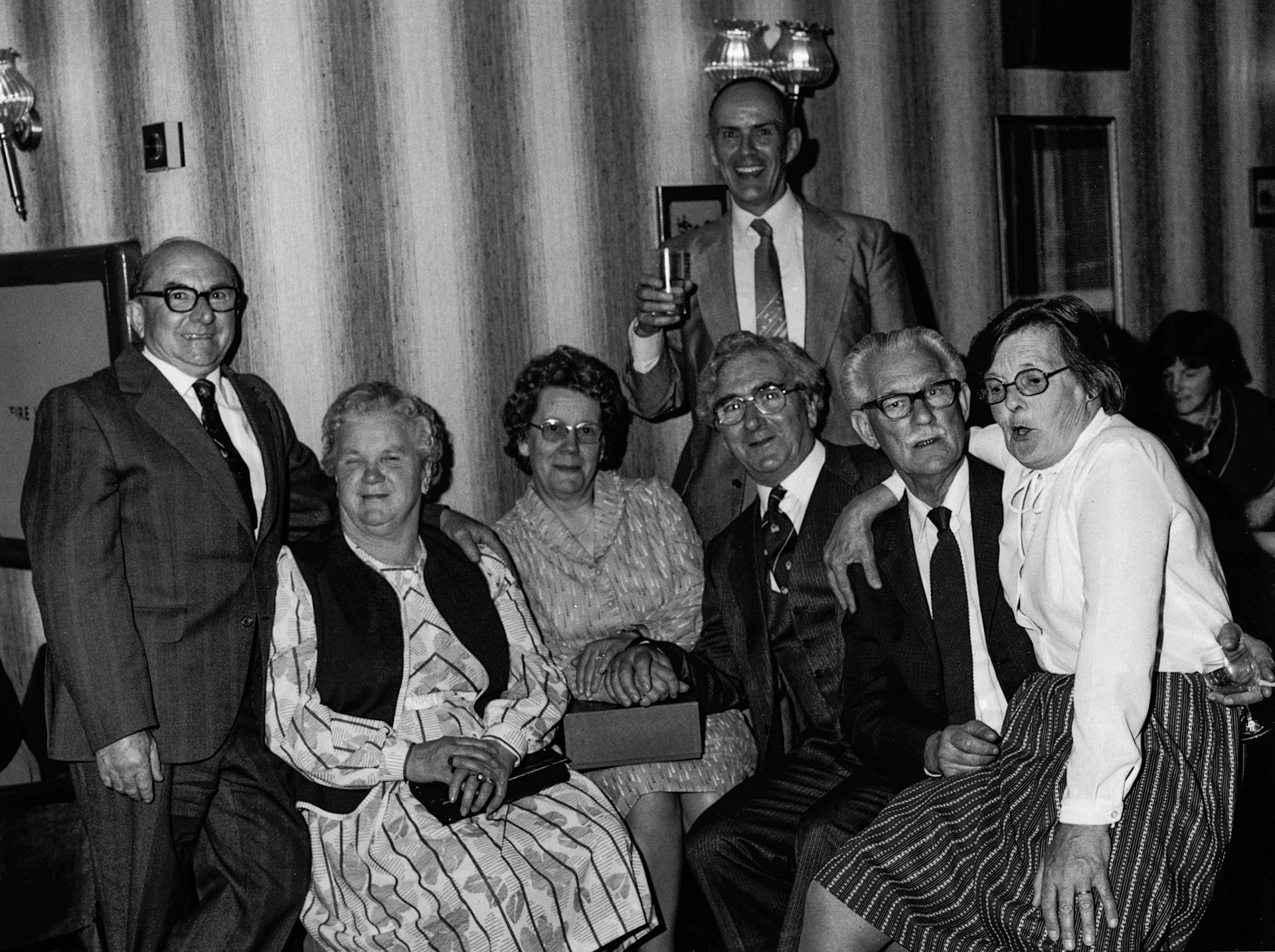 "Albert Purslow and his wife on the left, Gerda Lyons in white blouse on the right" (Courtesy Joe Lyons)