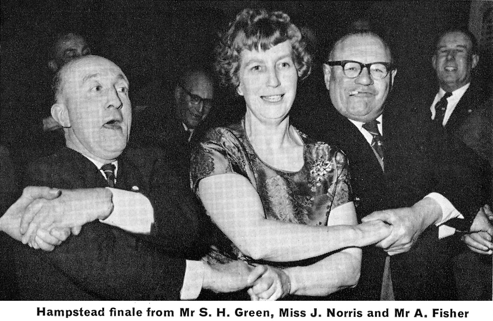 1964 Hampstead Retail staff at Long Service Dinner: Mr S.H. Green, Miss J. Norris, Mr. A. Fisher. From August 'Express Extra' newsletter (Courtesy Paul Luke)
