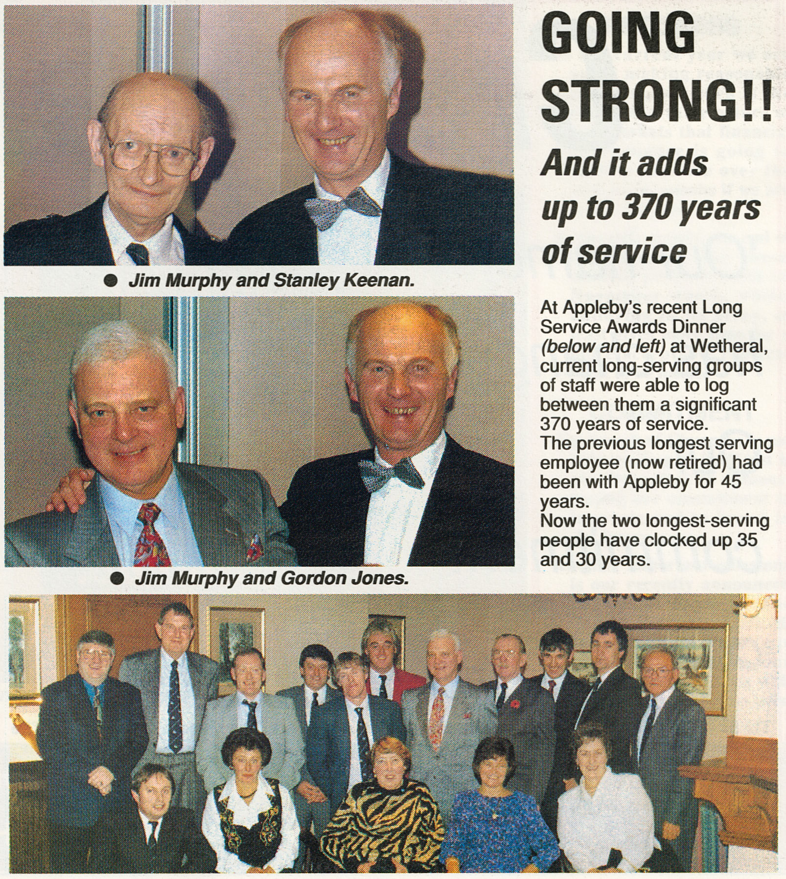 1994 - Appleby Long Service Award recipients in Cheese Company Newsletter. Mike BettsIn the red jacket is Russ Park and tall chap on left is Les Coward