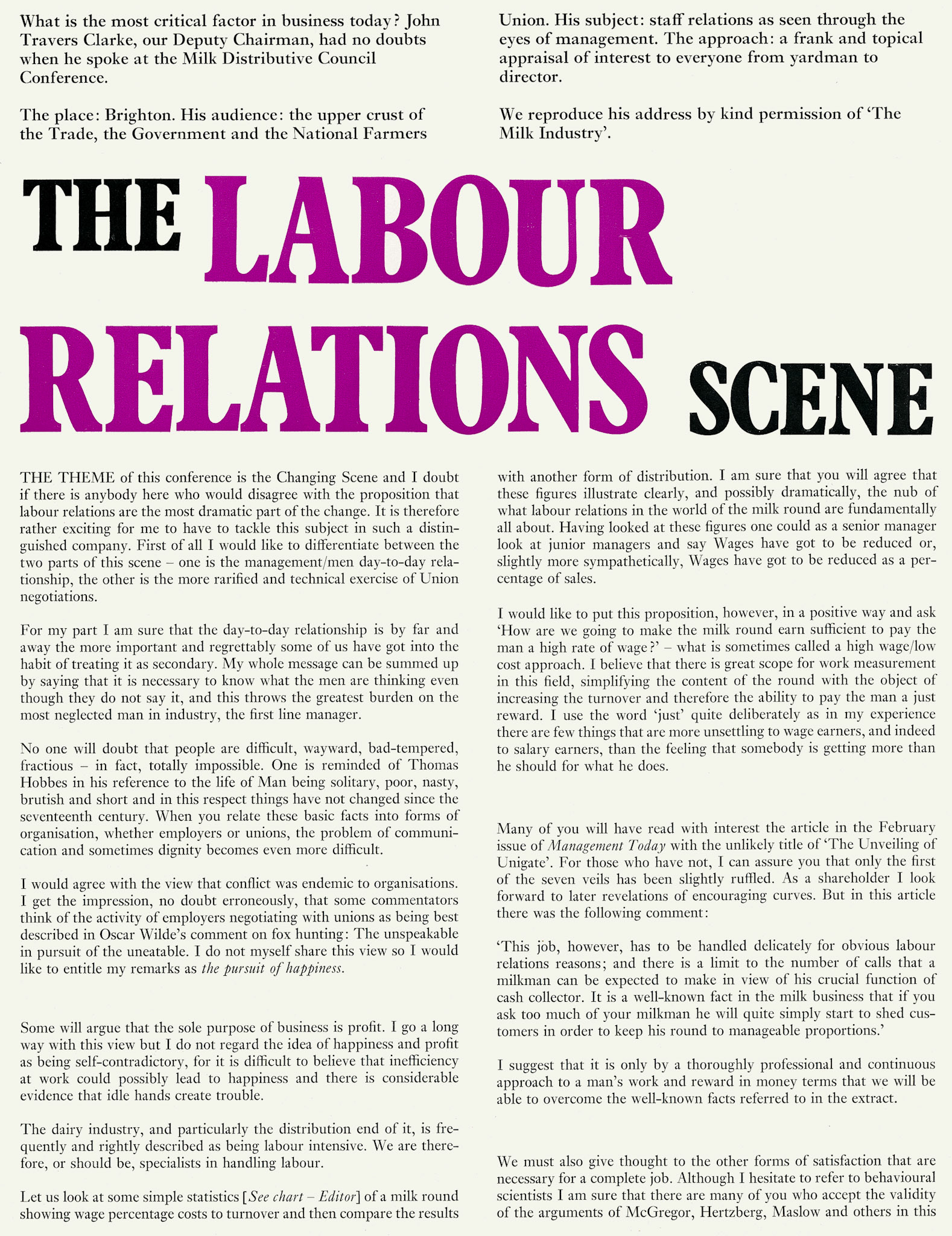 1971 John Travers Clarke speaks about Labour Relations at the Milk Distributive Council Conference. (Express News Autumn )