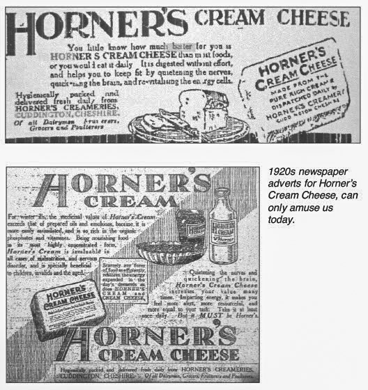 1920's newspaper adverts for Cream Cheese. From 'William Horner and His Creamery' by Jill King 2012