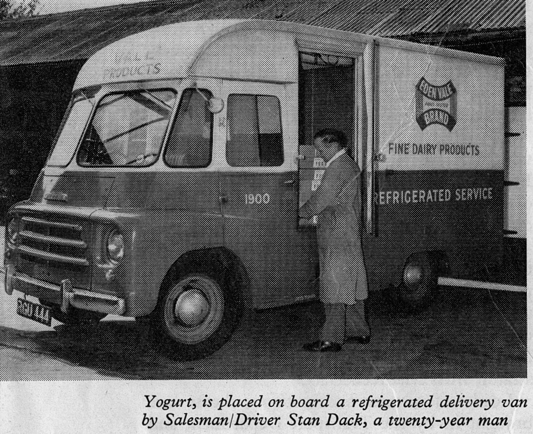 1958 Eden Vale starts as Express Dairy Products Ltd, based at Kenton, Middlesex. Stan Dack is the Salesman/ Driver pictured.