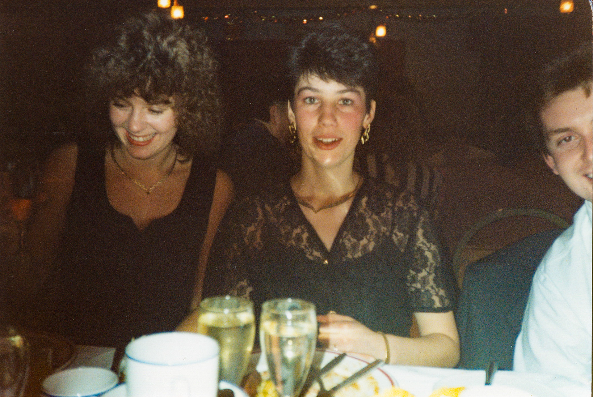 1992 Honiton Last Dinner-Dance, 4th January: Wendy Hawker, Peta Wakeham and Mark Hitchcock. (Courtesy Wendy Hawker)
