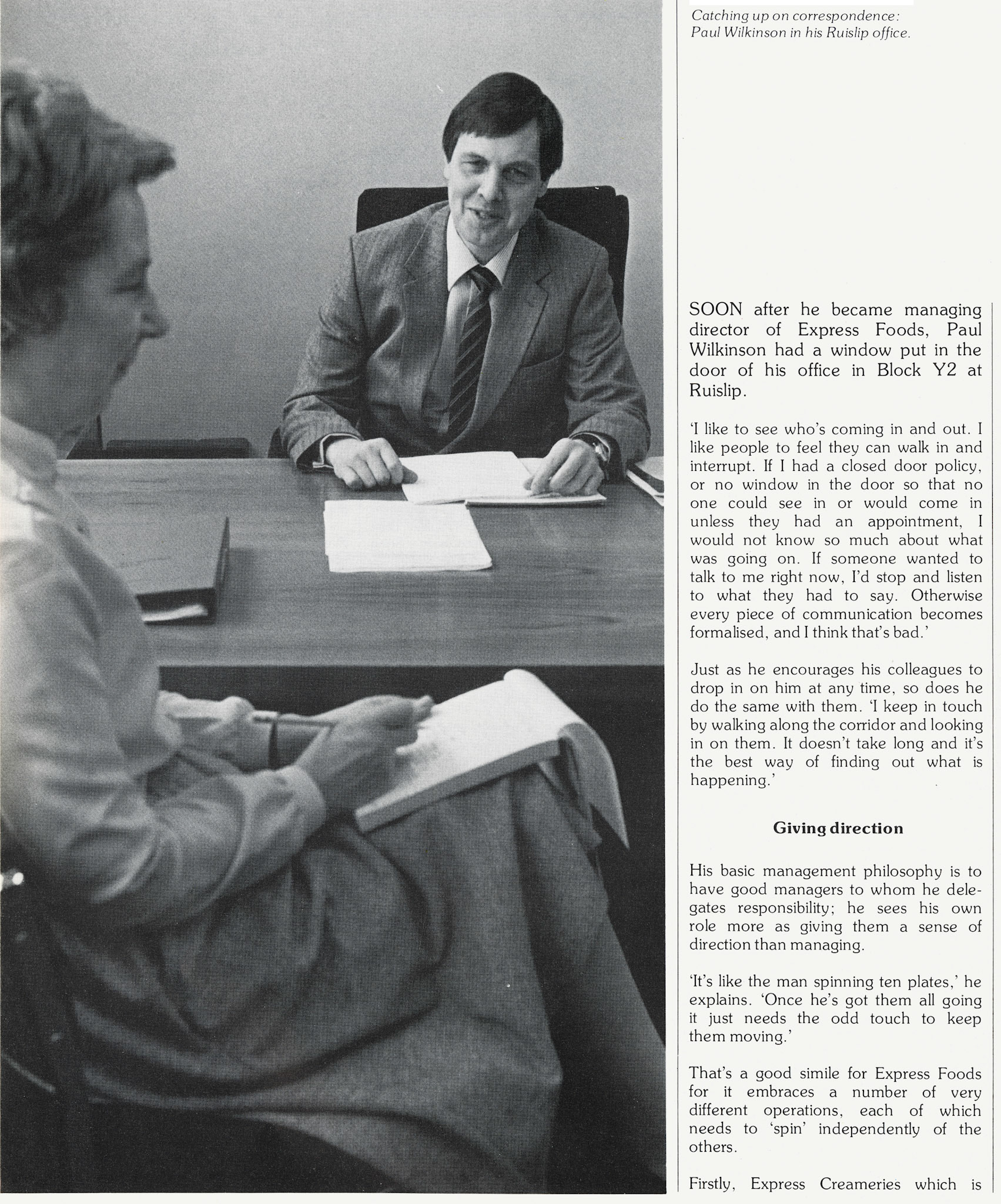 1983 Express Foods MD Paul Wilkinson explains his strategy and method of working. He runs Express Creameries, Express Catering Foods including Cuisine, Express Foods Ingredients, Express Nutrition and Exel. (Express News Spring)