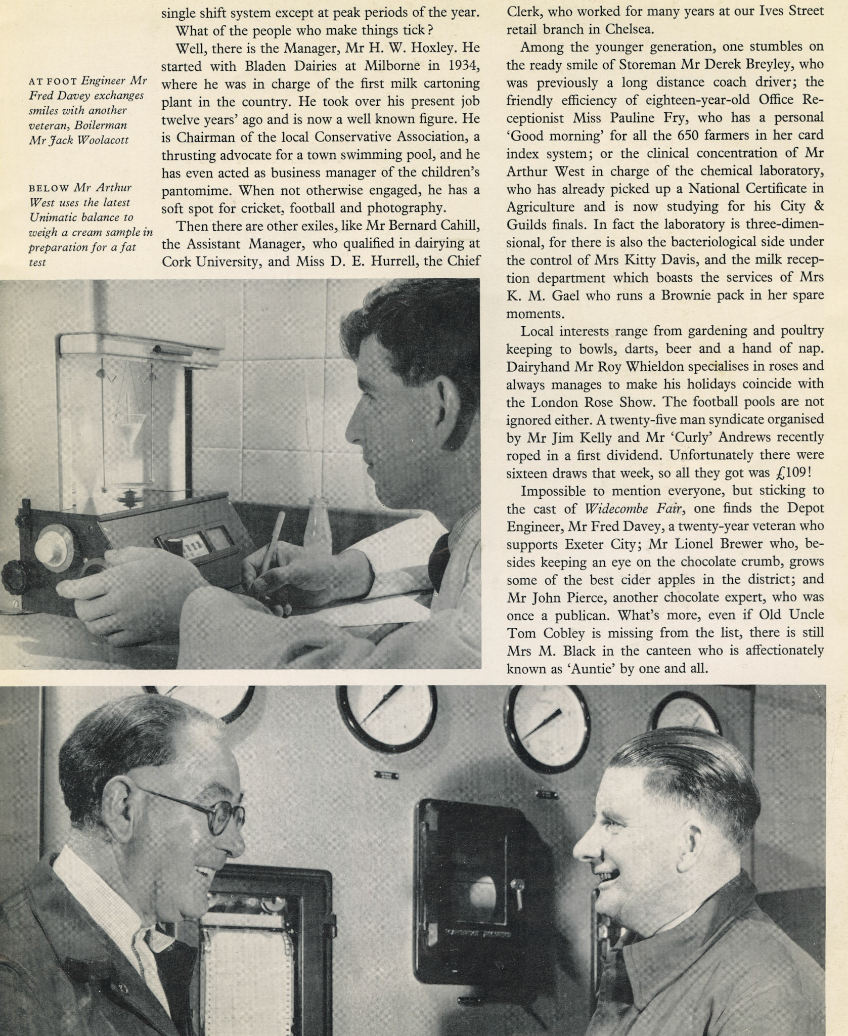 1962 Crediton Creamery reviewed in Express News (Fred Davey, Jack Woolacott, Arthur West)