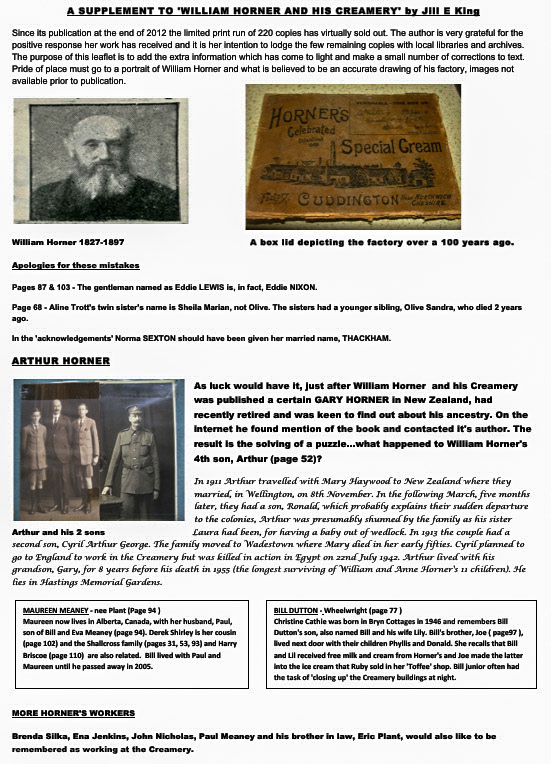 2012 'William Horner and his Creamery' -supplementary information from Jill E King about her book, published in 2012
