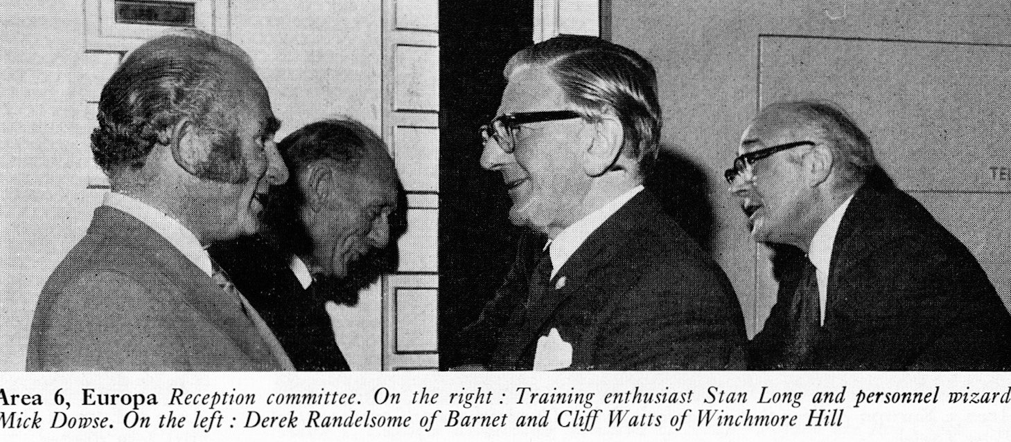 1972 Barnet salesman Derek Randelsome, Cliff Watts from Winchmore Hill with Stan Long and Mick Dowse at London Merit and Service Dinner.(Express News Summer)