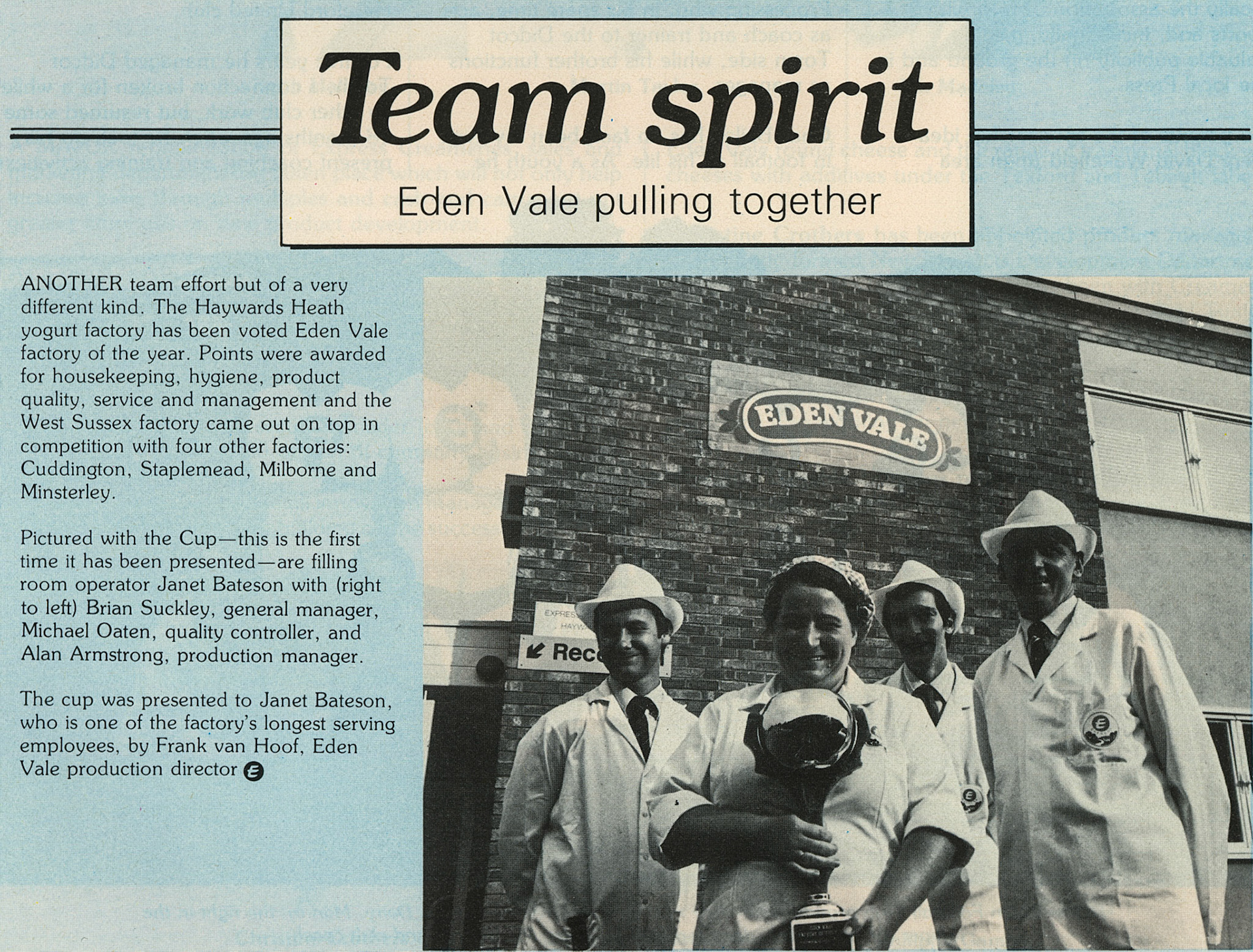 1983 Haywards Heath staff celebrating award for the Eden Vale Factory of the Year