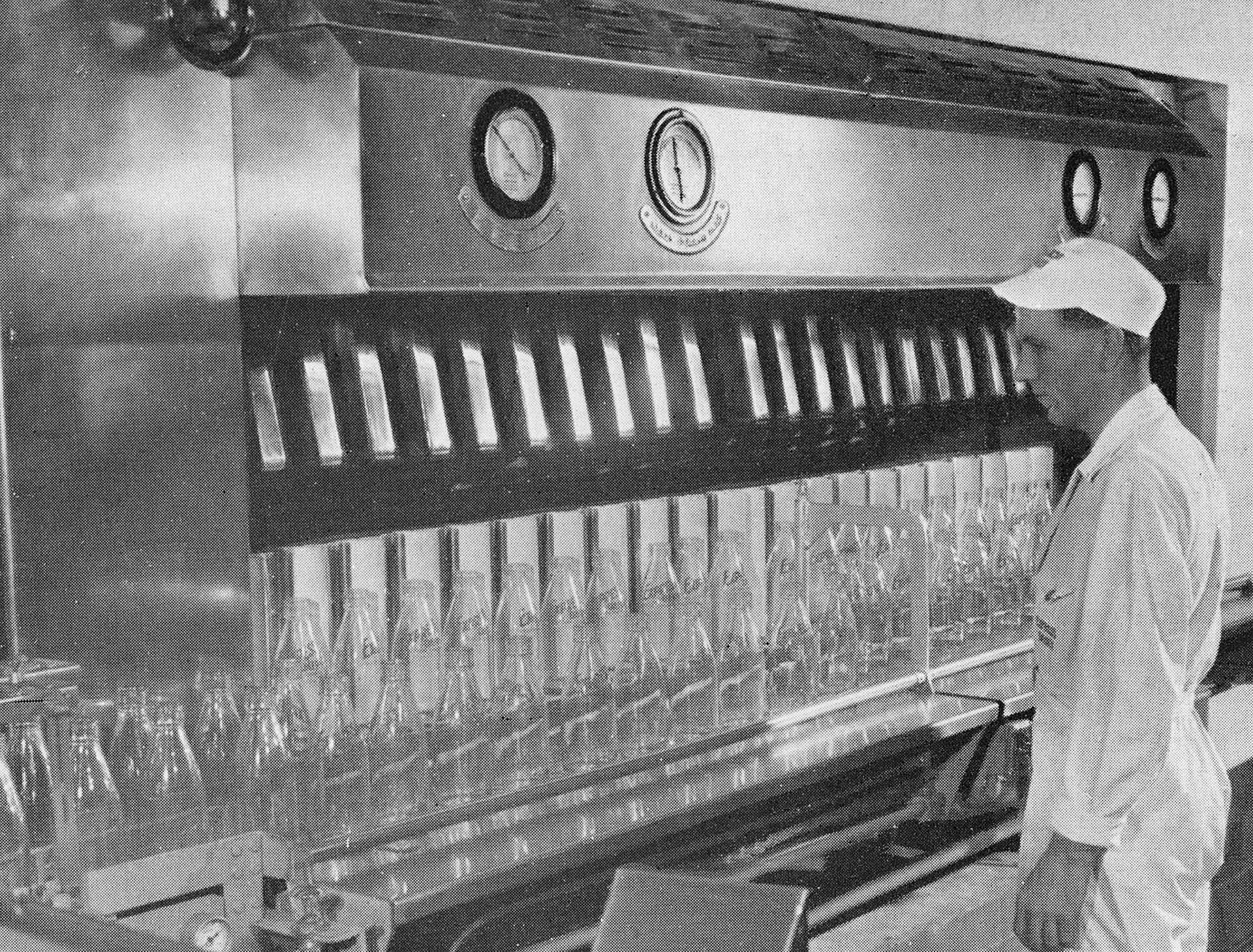1955 South Morden-Scrutinising washed bottles (Image from Official Opening Brochure, courtesy Paul Luke)