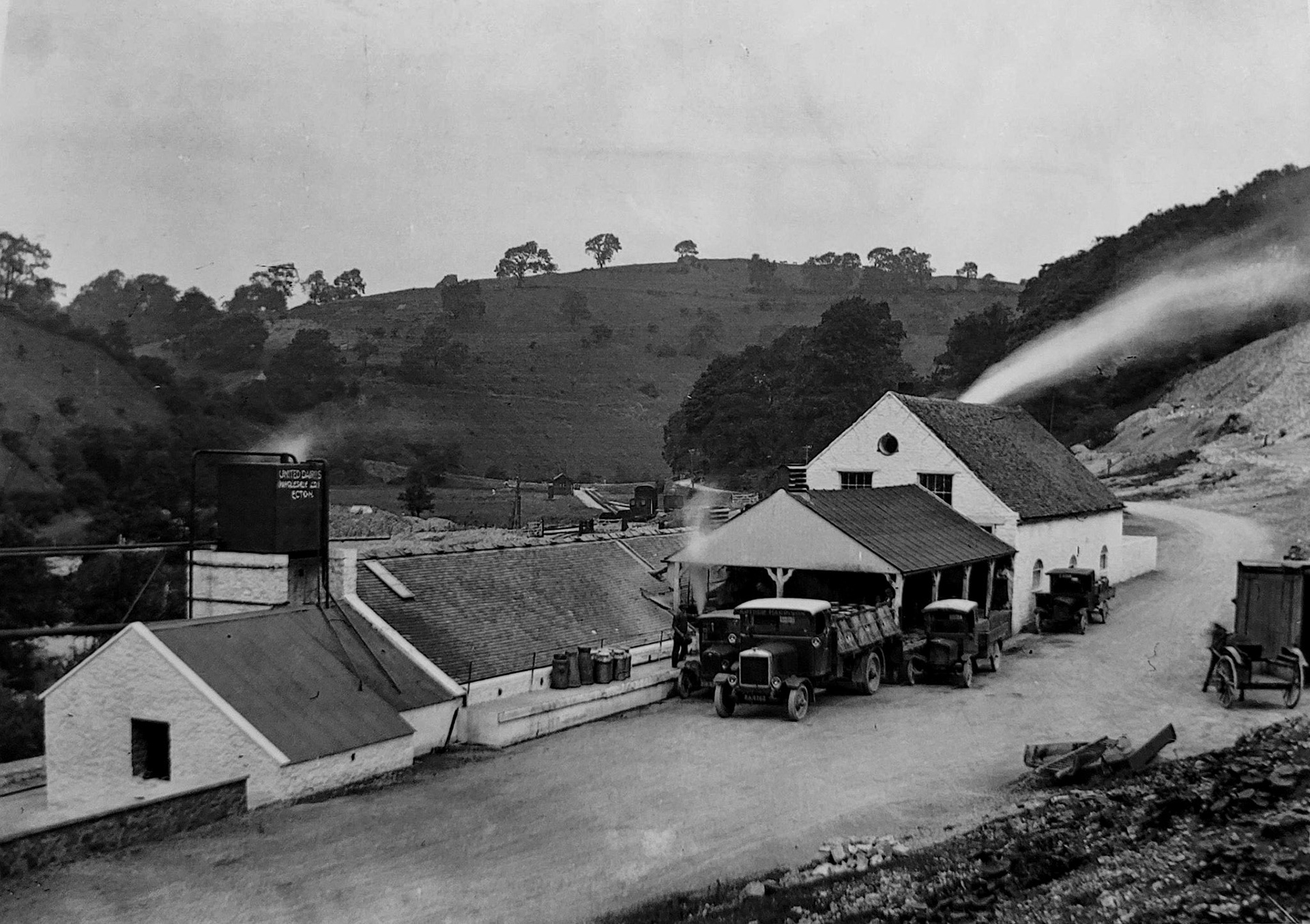 1920s Ecton Creamery. John comments "Two nice views of the Ecton creamery probably in the late 1920s. I think the biggest lorry is a WW1 Leyland 'RAF Type', ex-military truck.". (Courtesy John Irish)