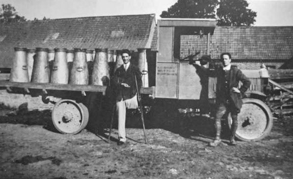 1920's, West Park Dairy, Market Lavington, Wiltshire. Laurie Plank lost his leg in an accident with a motorised vehicle but this was something he never talked about. He worked though at West Park Farm. (Courtesy Market Lavington Museum