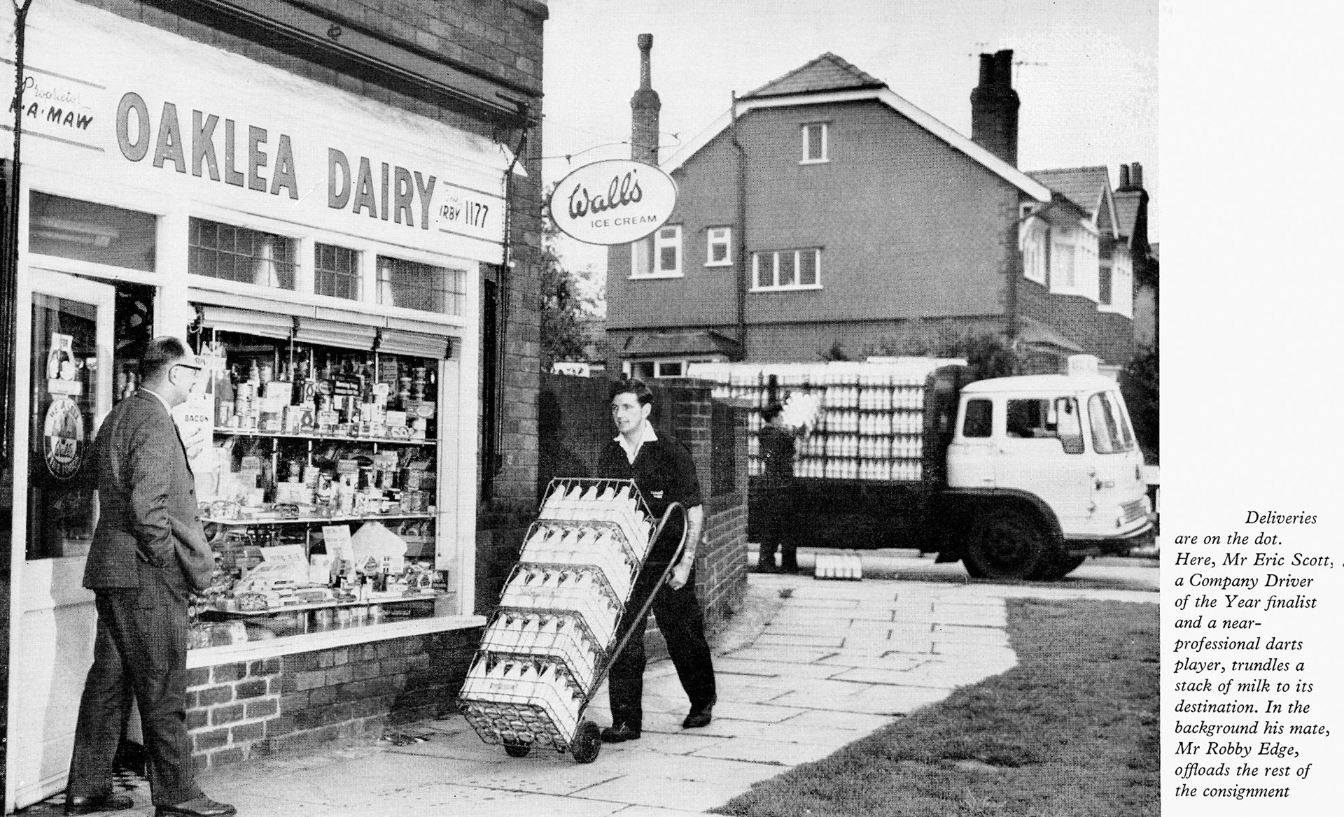1962 Wirral Milk Supplies joins Express-Eric Scott and Robby Edge deliver to a local shop.
