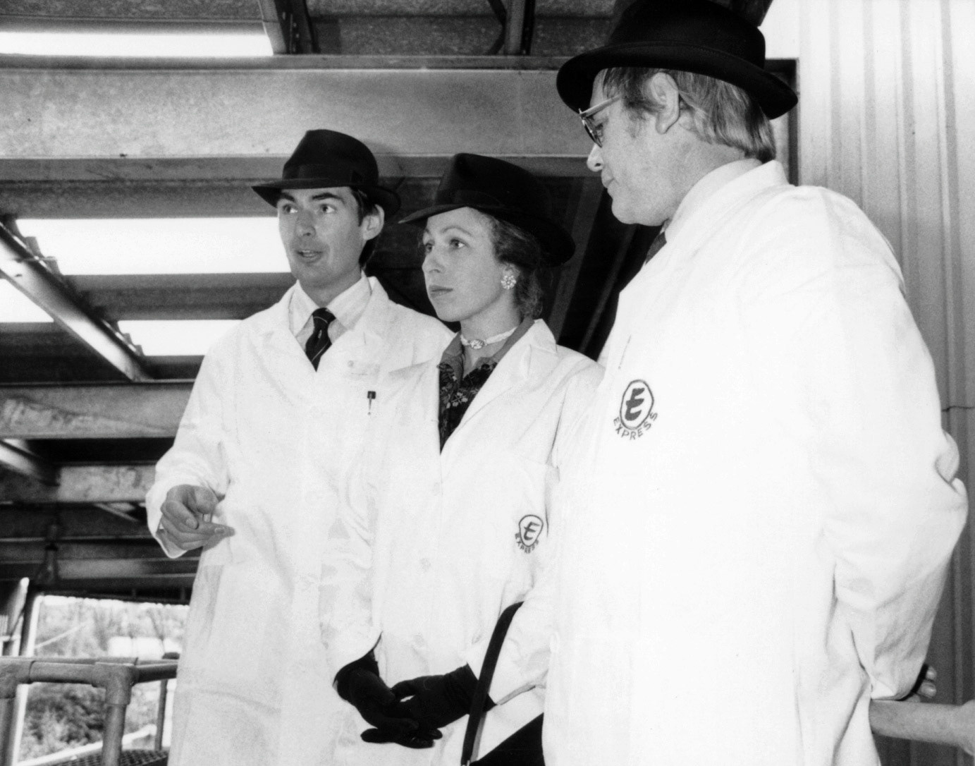 Peter Roper, Princess Anne and Keith Farrell on the pasteurising floor