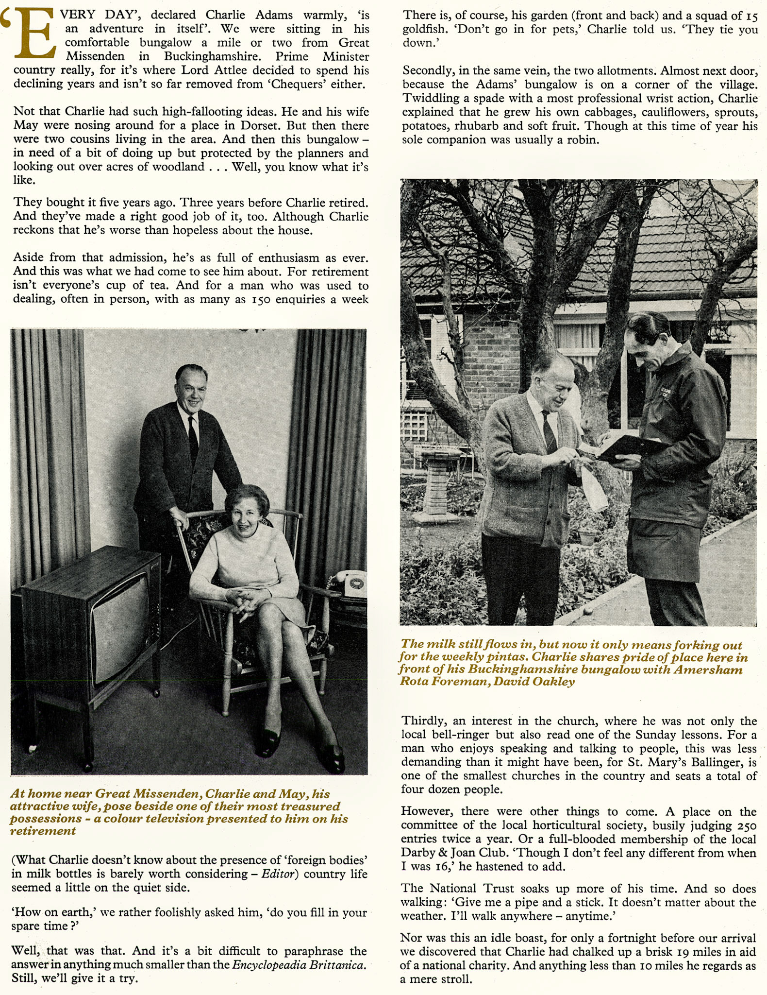 1975 Charlie Adams (ex Customer Relations Officer) tells of his retirement activities. (Express News Spring)