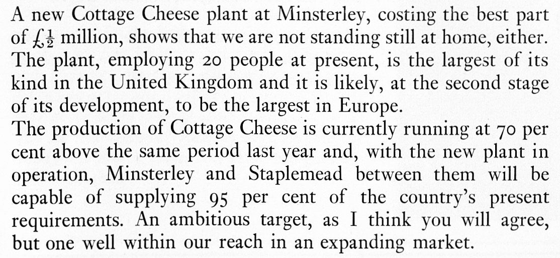 1971 Eric Robarts' note about Cottage Cheese production in Express News Summer 1971