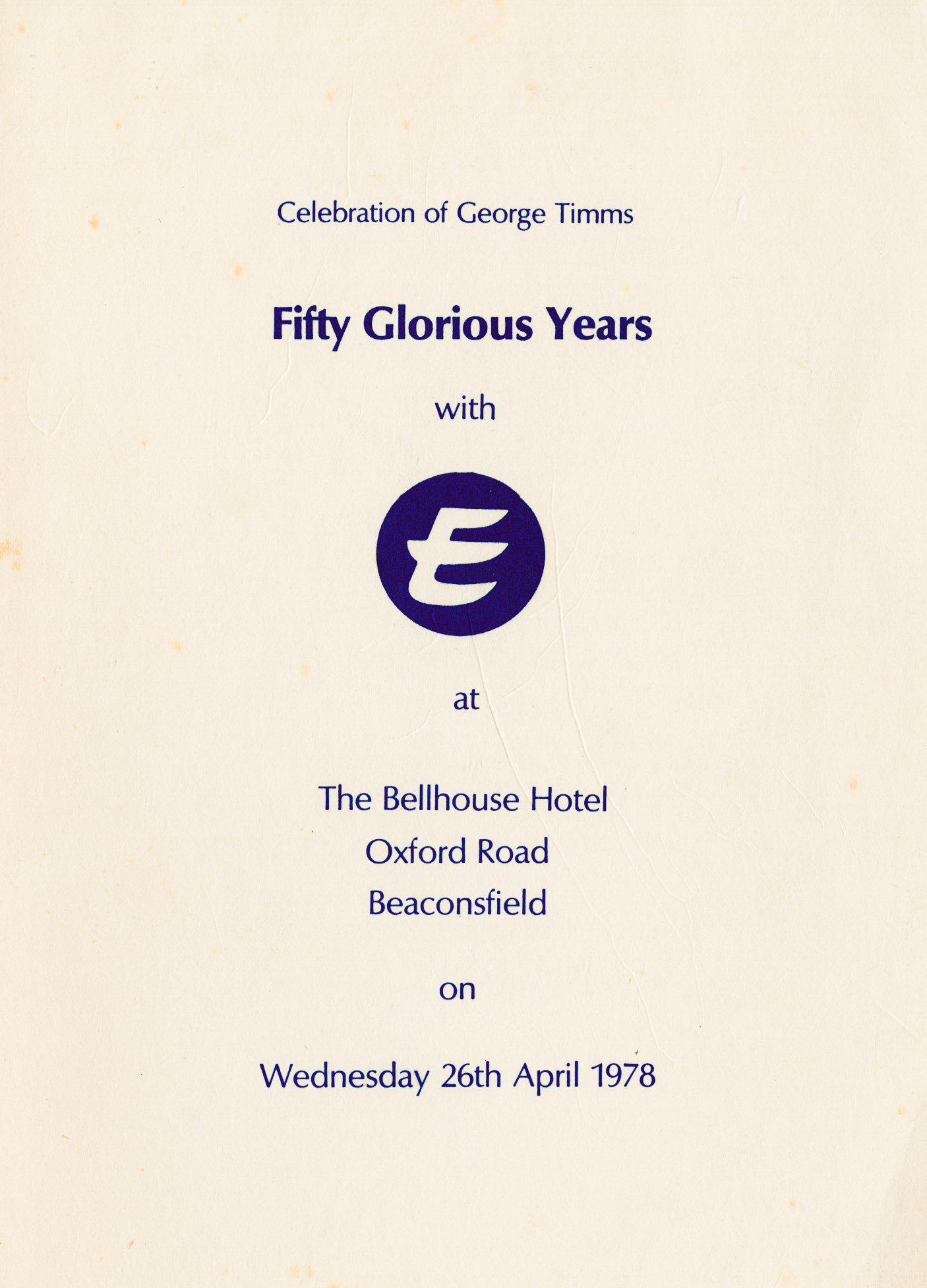 1978 April 26th, Retirement Dinner/ Dance for George Timms after 50 years with Express (Courtesy Beryl Purslove)