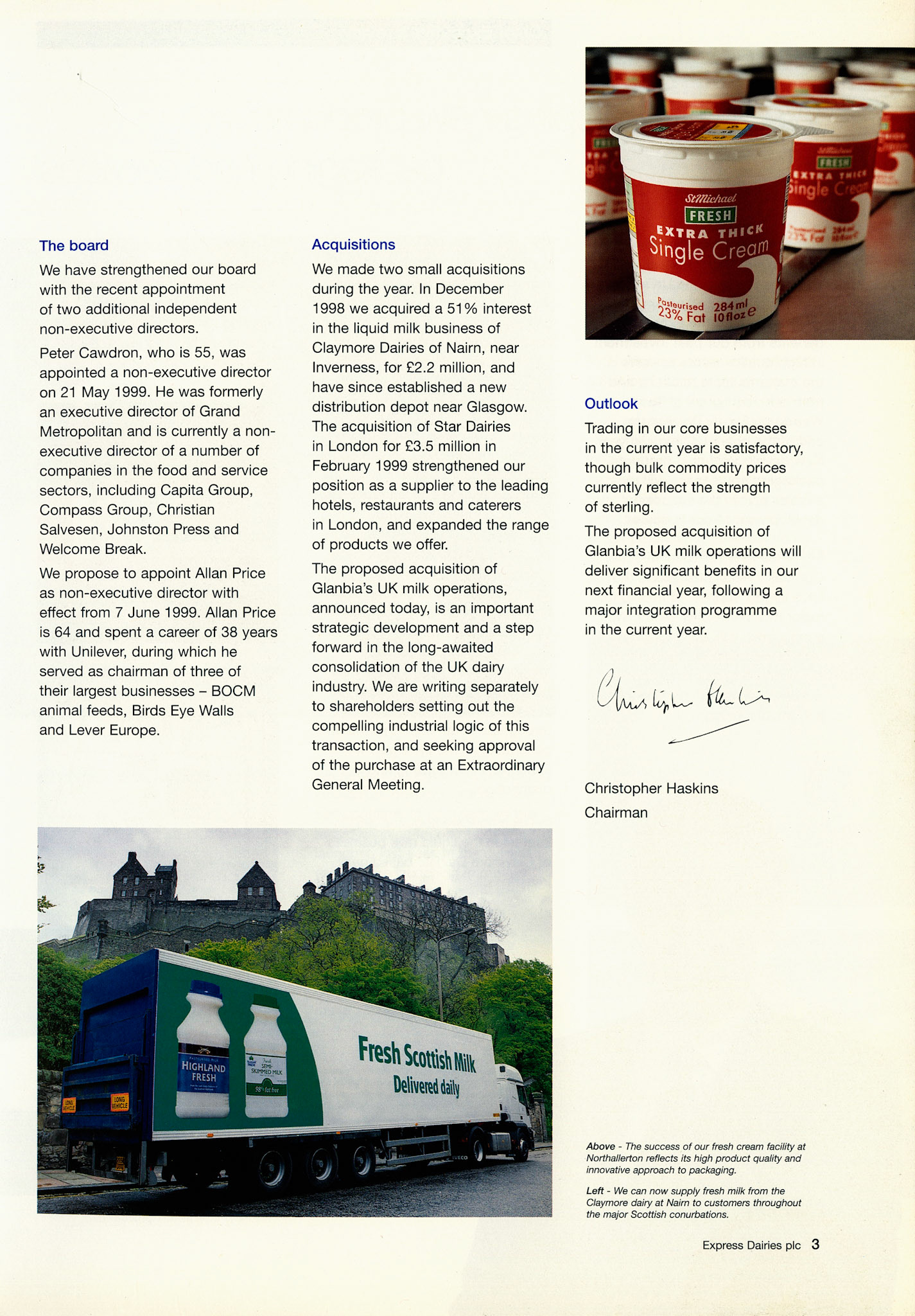 1999 Express Dairies plc Annual Report Page 3 (Courtesy Paul Smith)