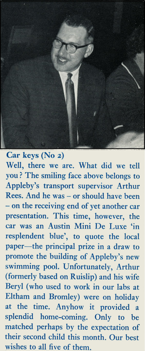 1969 Arthur Rees, Appleby Transport Supervisor won a local prize draw to promote the building of Appleby Swimming Pool. (Express News Autumn)