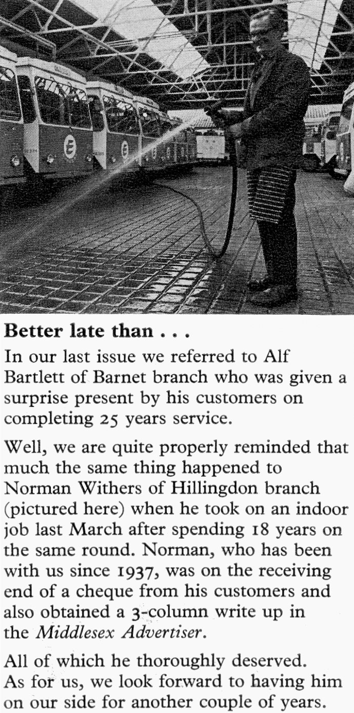 1974 Hillingdon milkman Norman Withers is now working indoors after 18 years on the same round. (Express News Christmas)