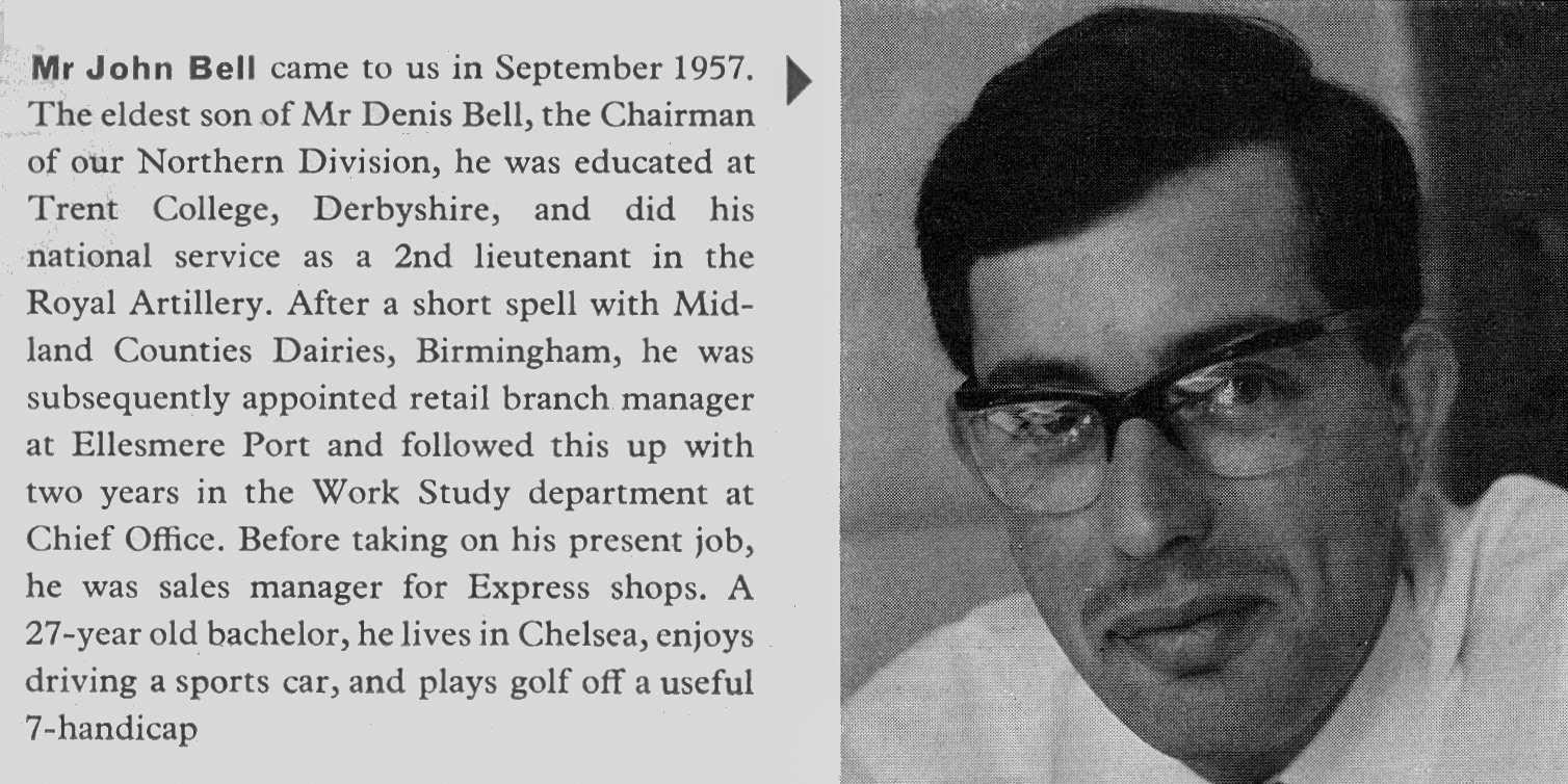 1966 John Bell biography on appointment as General Manager (Retail), London North. (Express News Summer 1966)