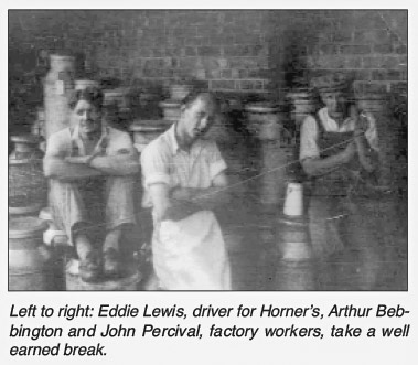 1950's Eddie Lewis, driver with Arthur Bebbington and John Percival, factory workers, taking a break. Picture from 'William Horner and His Creamery' by Jill King 2012
