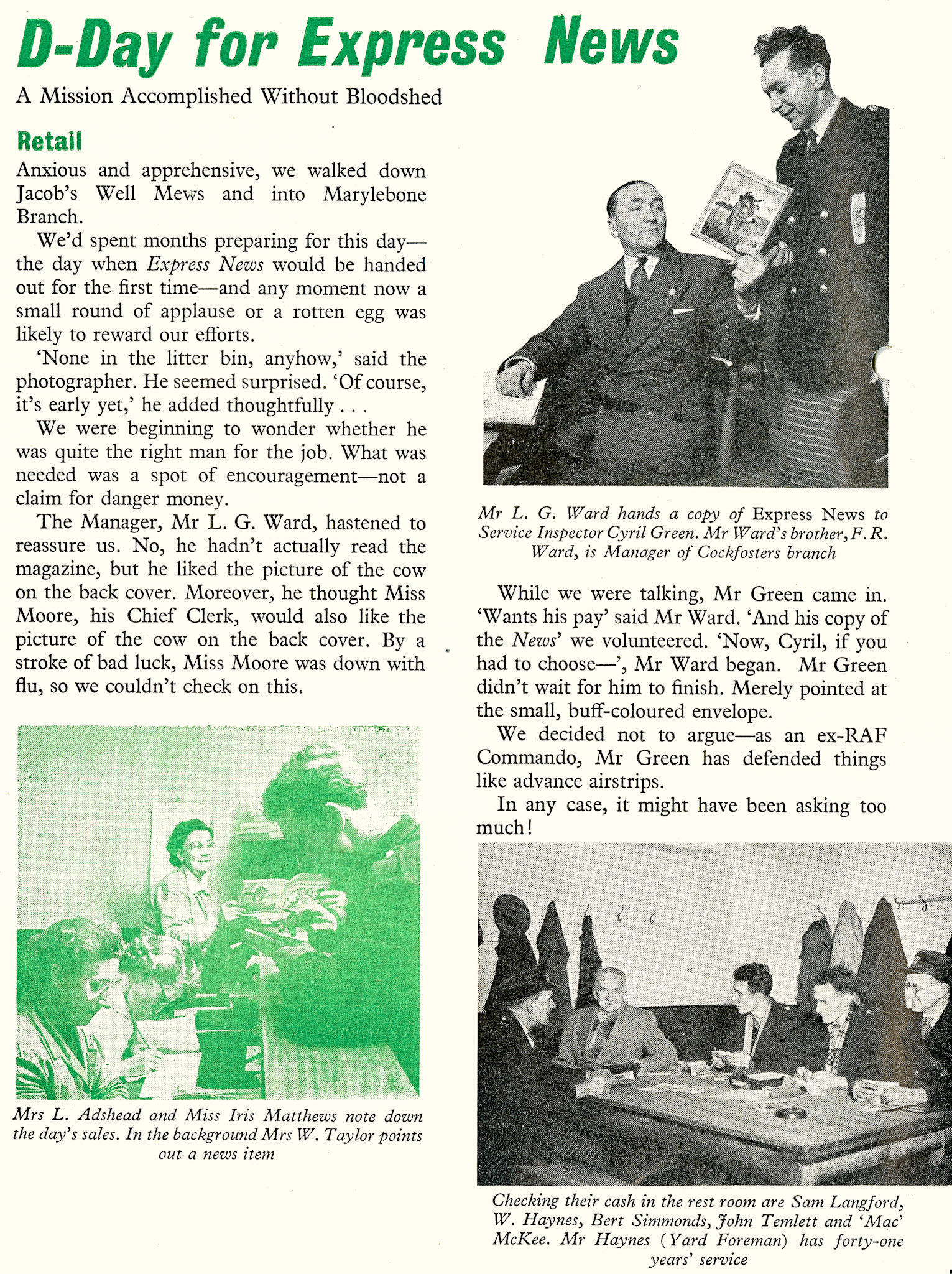 1956 The first edition of Express News (January) is handed out at Marylebone and Bollo Lane by Express News reporters.  (Express News April)