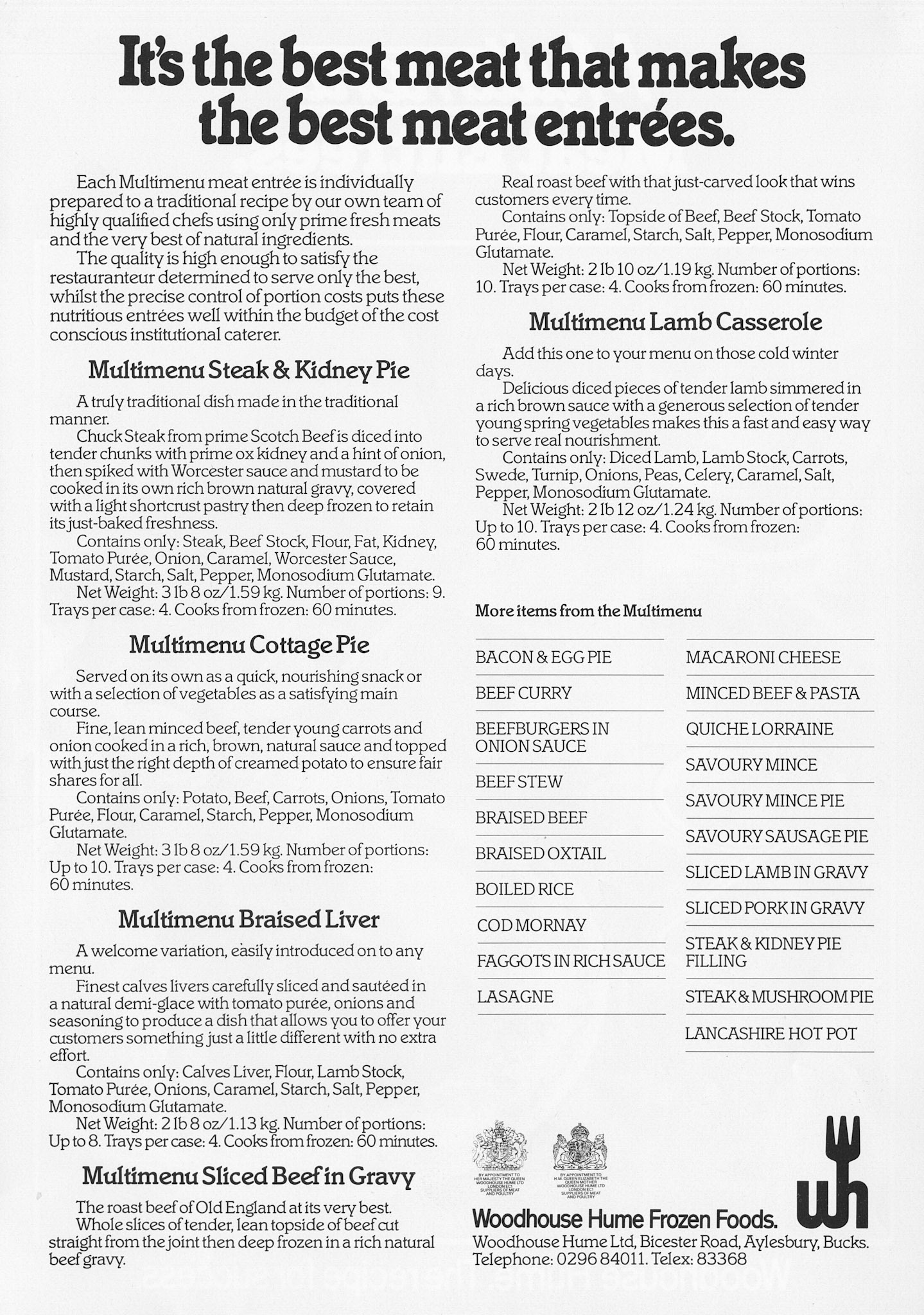 1982 Woodhouse Hume 'Multimenu' brochure, showing product range. (Courtesy John South well)
